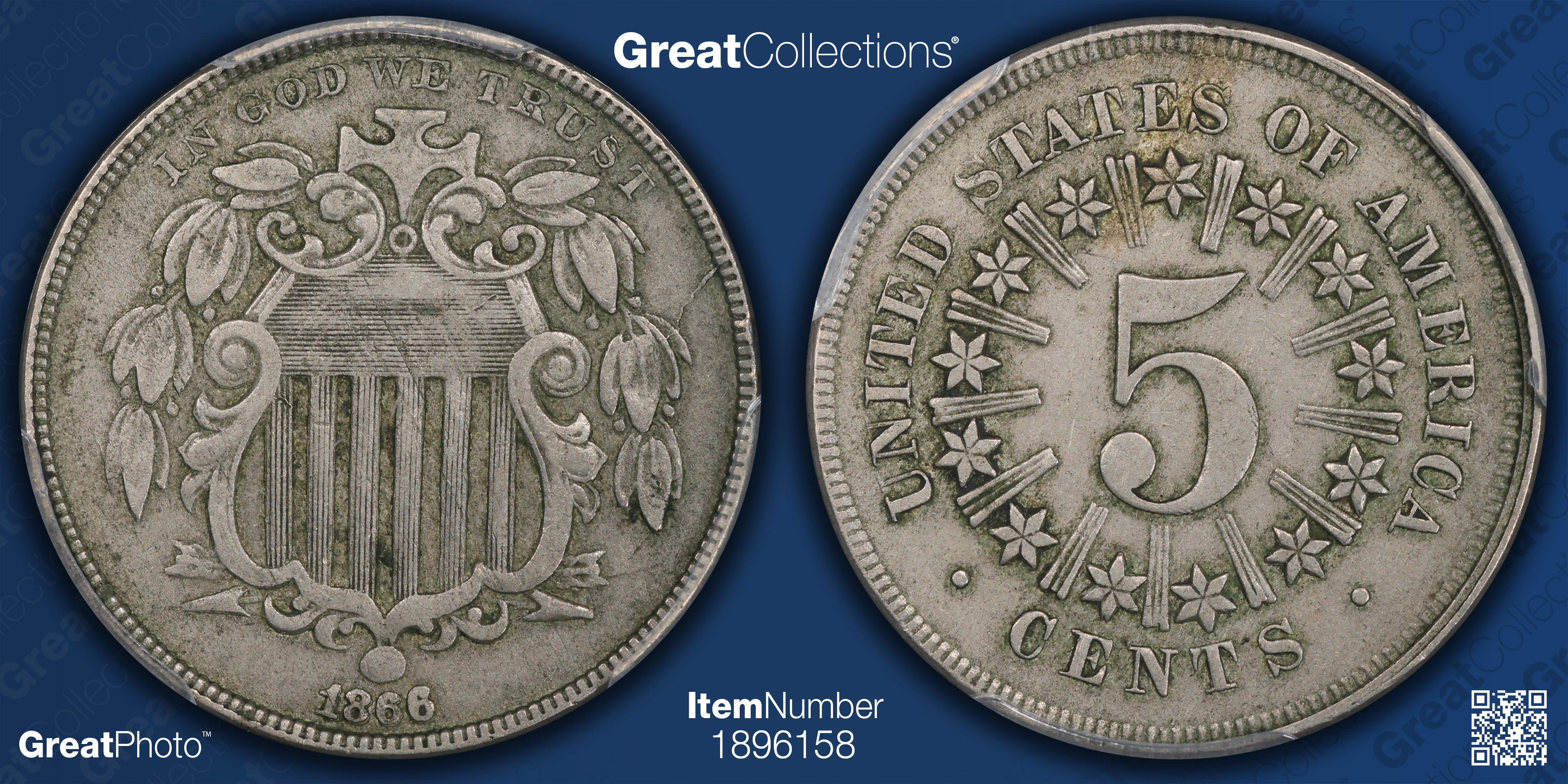 1866 Shield Nickel Rays PCGS VF-35 (Item 1896158