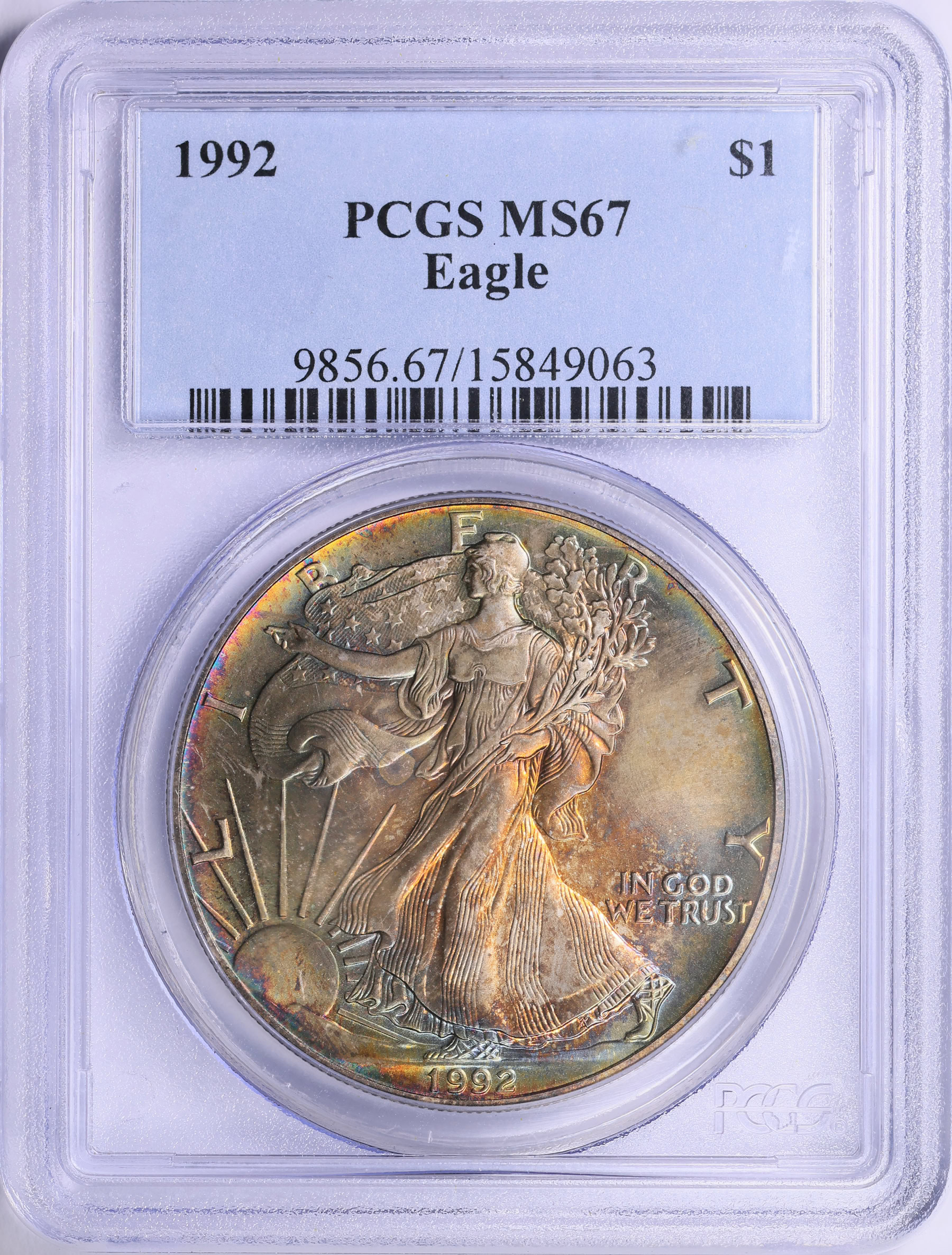 1992 $1 Silver Eagle PCGS MS-67 (Toned) (Item 1896176