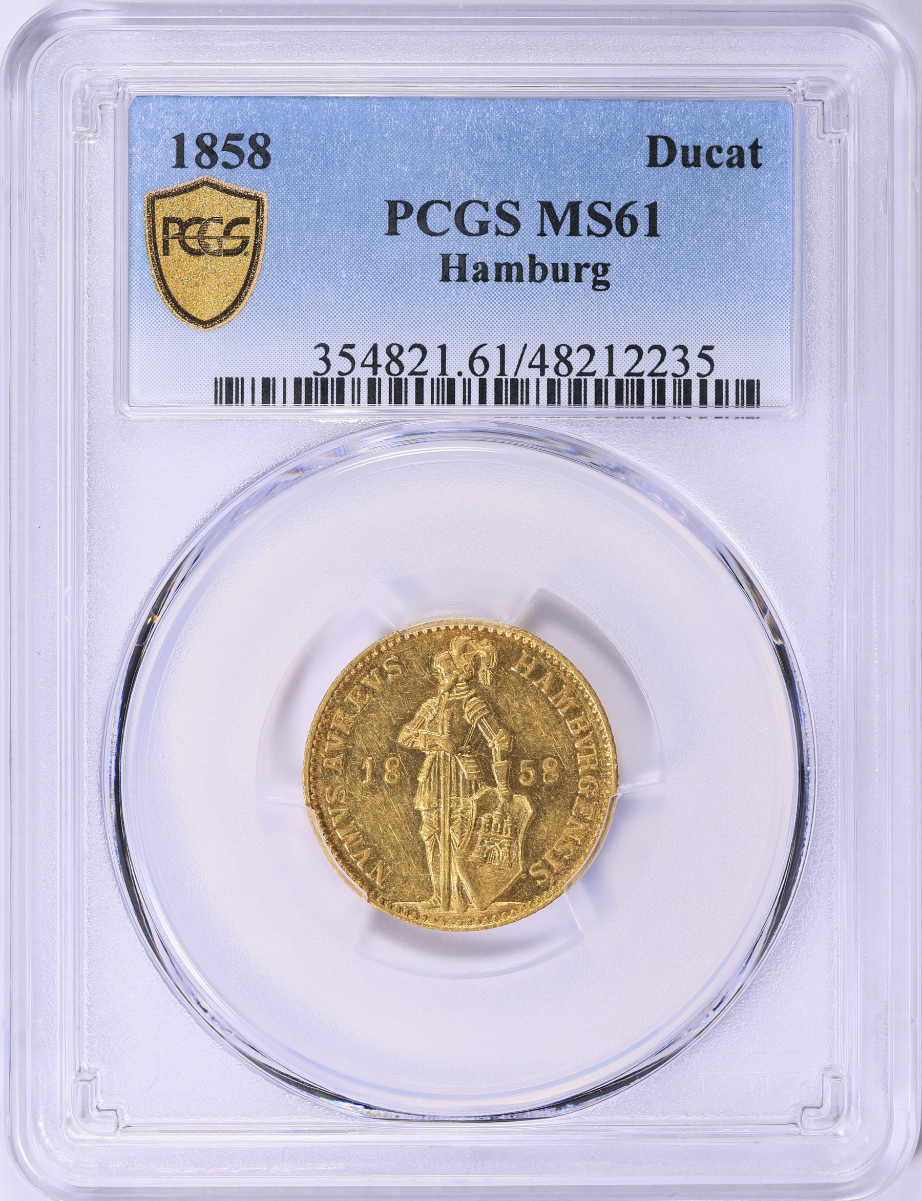 希少　Petrus Joannes Mantegatia 1785 フルサイズ Germany - Hamburg 1858 Gold Ducat KM-579 PCGS MS-61 (AGW = 0.1098