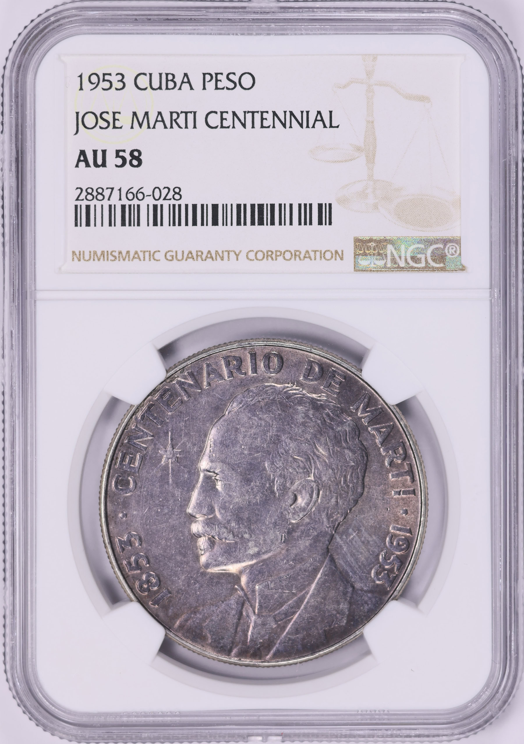 Cuba 1953 Silver Peso Birth of Jose Marti Centennial KM-29 NGC AU-58 ...