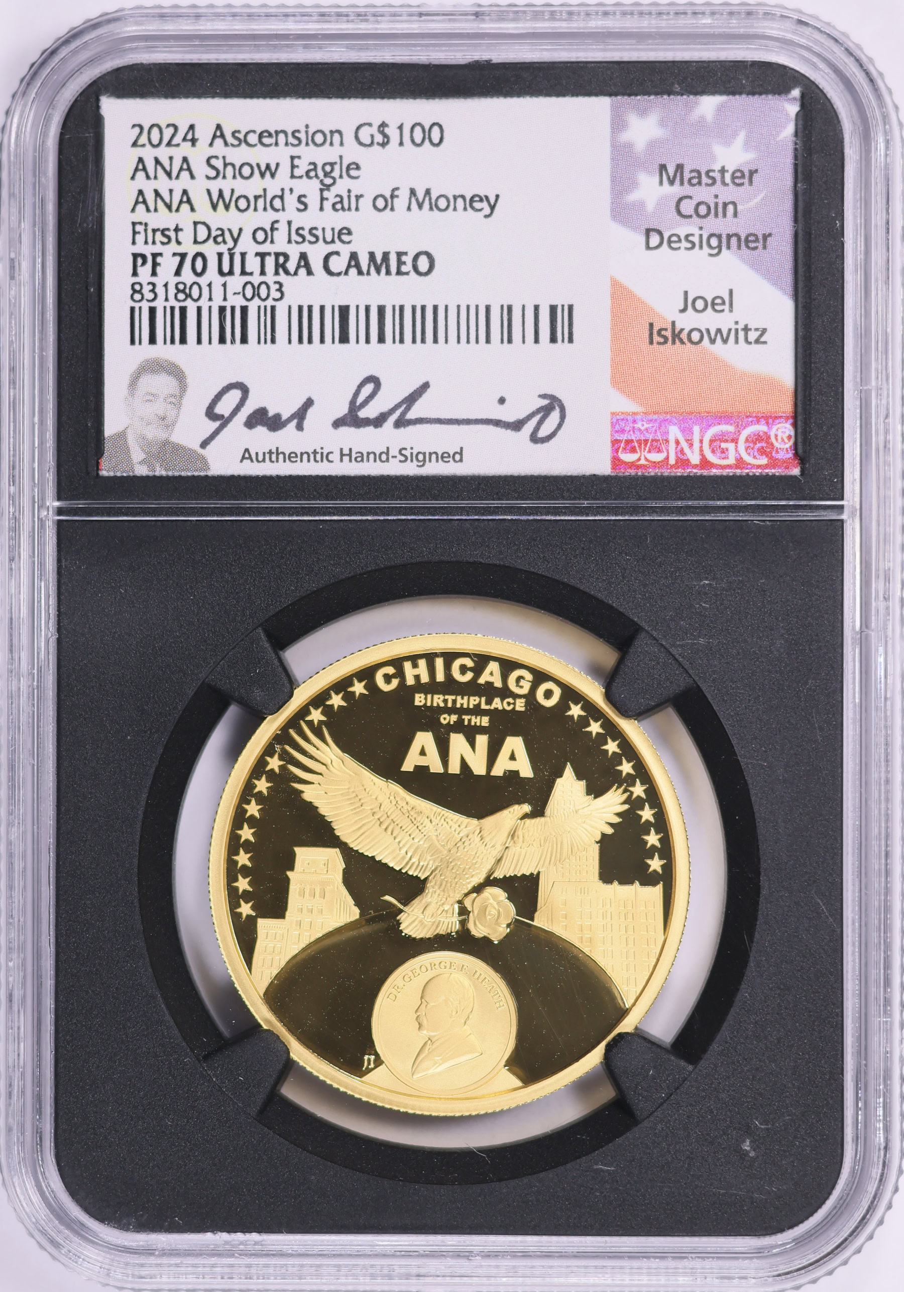 Ascension Island 2024 Gold $100 ANA Show Eagle ANA World's Fair of