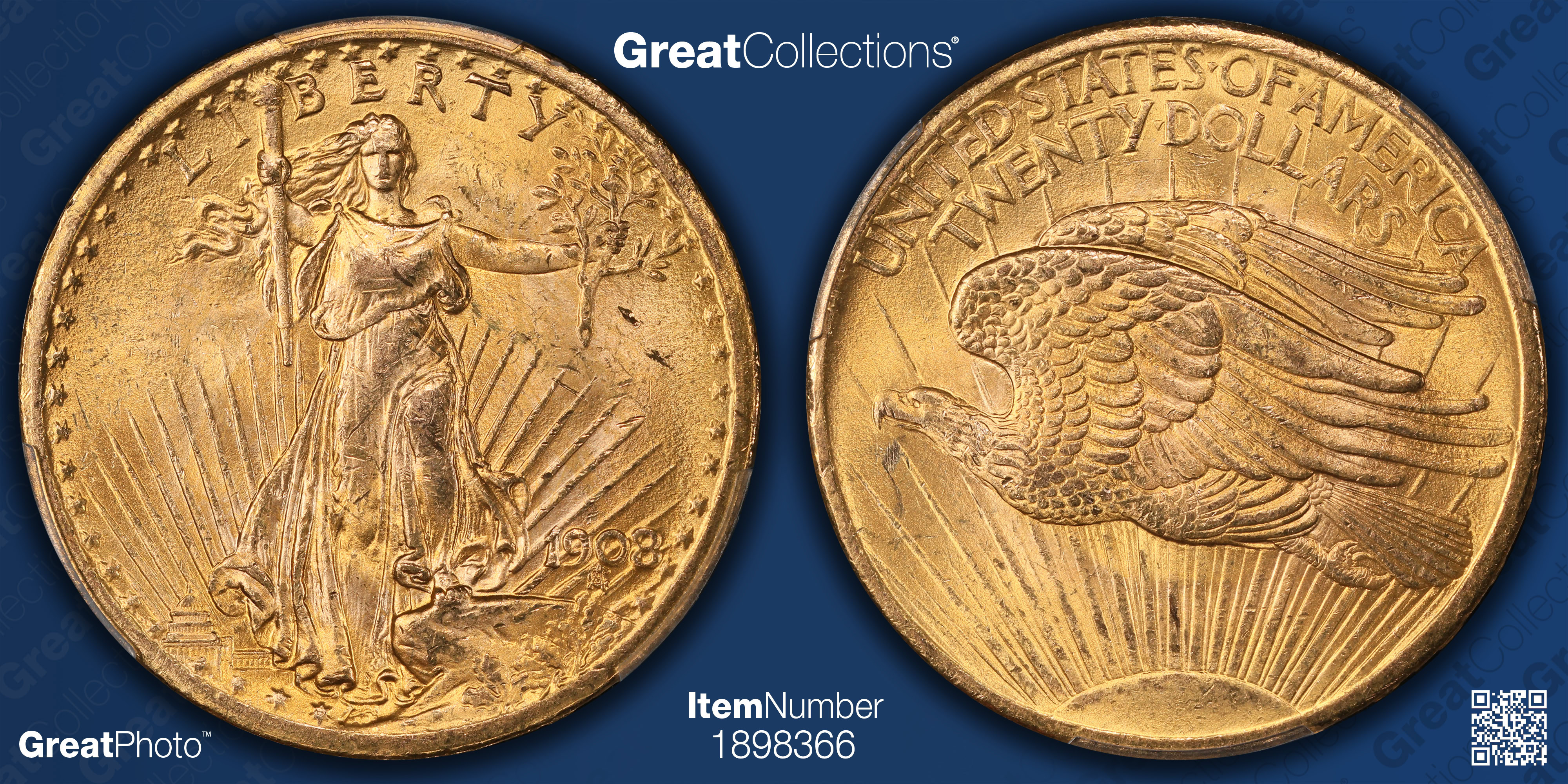 1908 Saint-Gaudens Gold Double Eagle No Motto PCGS MS-64 (Rough