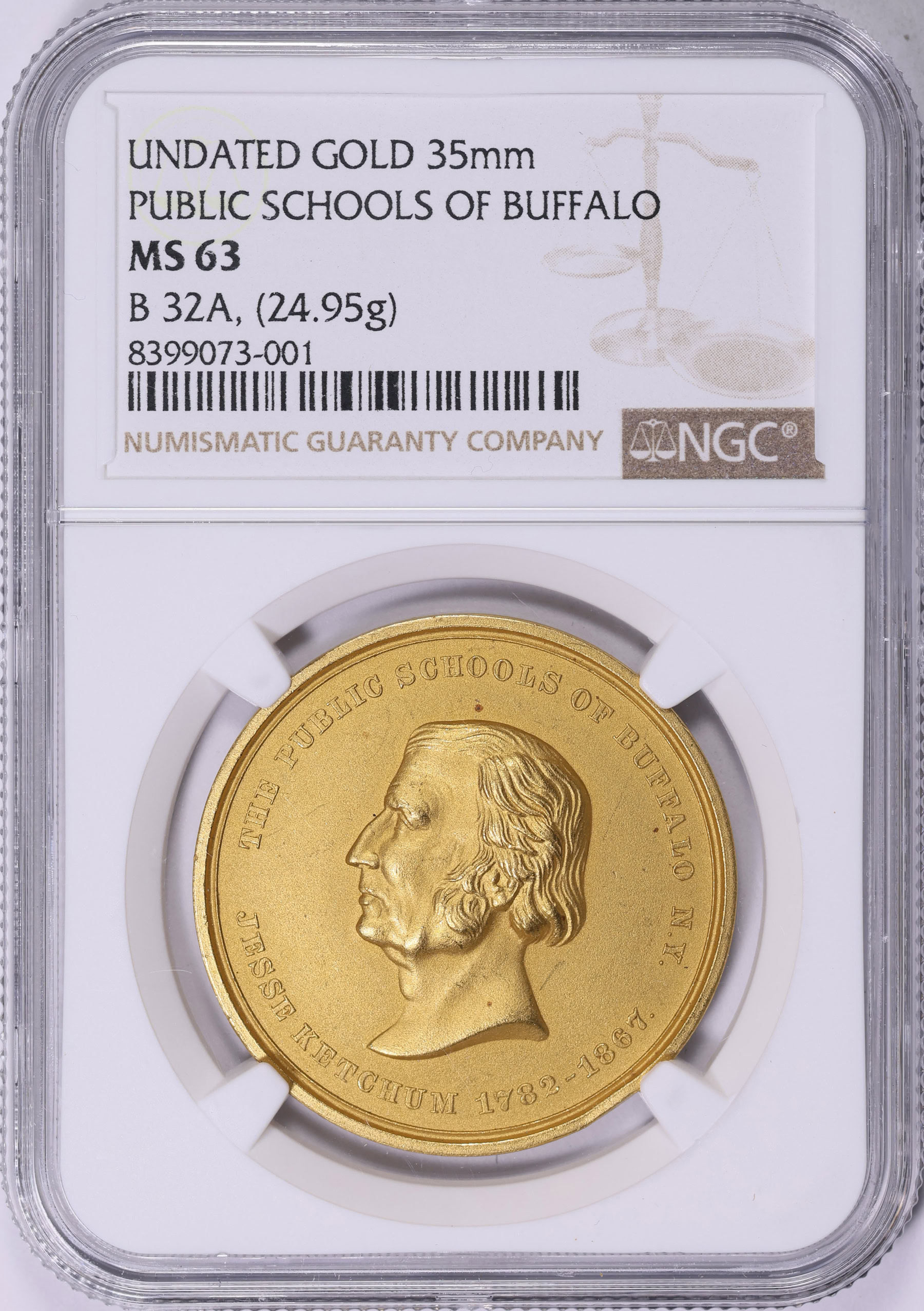 Undated Gold 35mm Buffalo New York Jesse Ketchum Schools Medal NGC