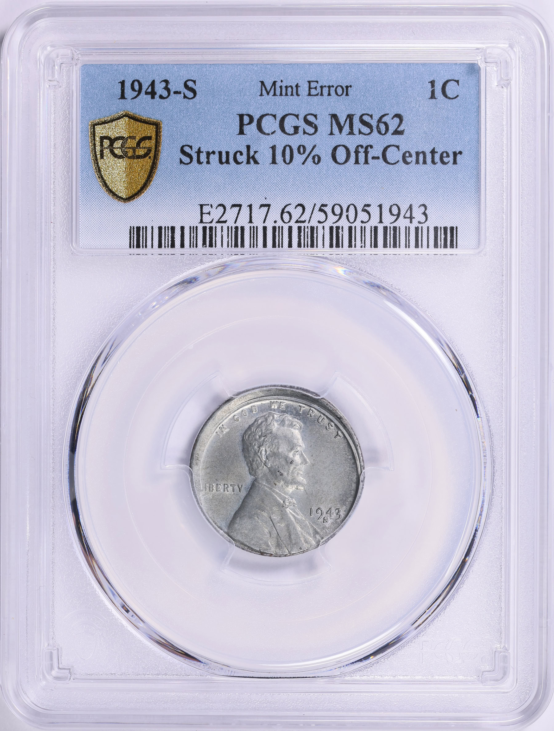 希少　発行数10000　PCGS-MS64 リヒテンシュタイン 1946B 1943-S Lincoln Cent Struck 10% Off Center PCGS MS-62 | PCGS Cert