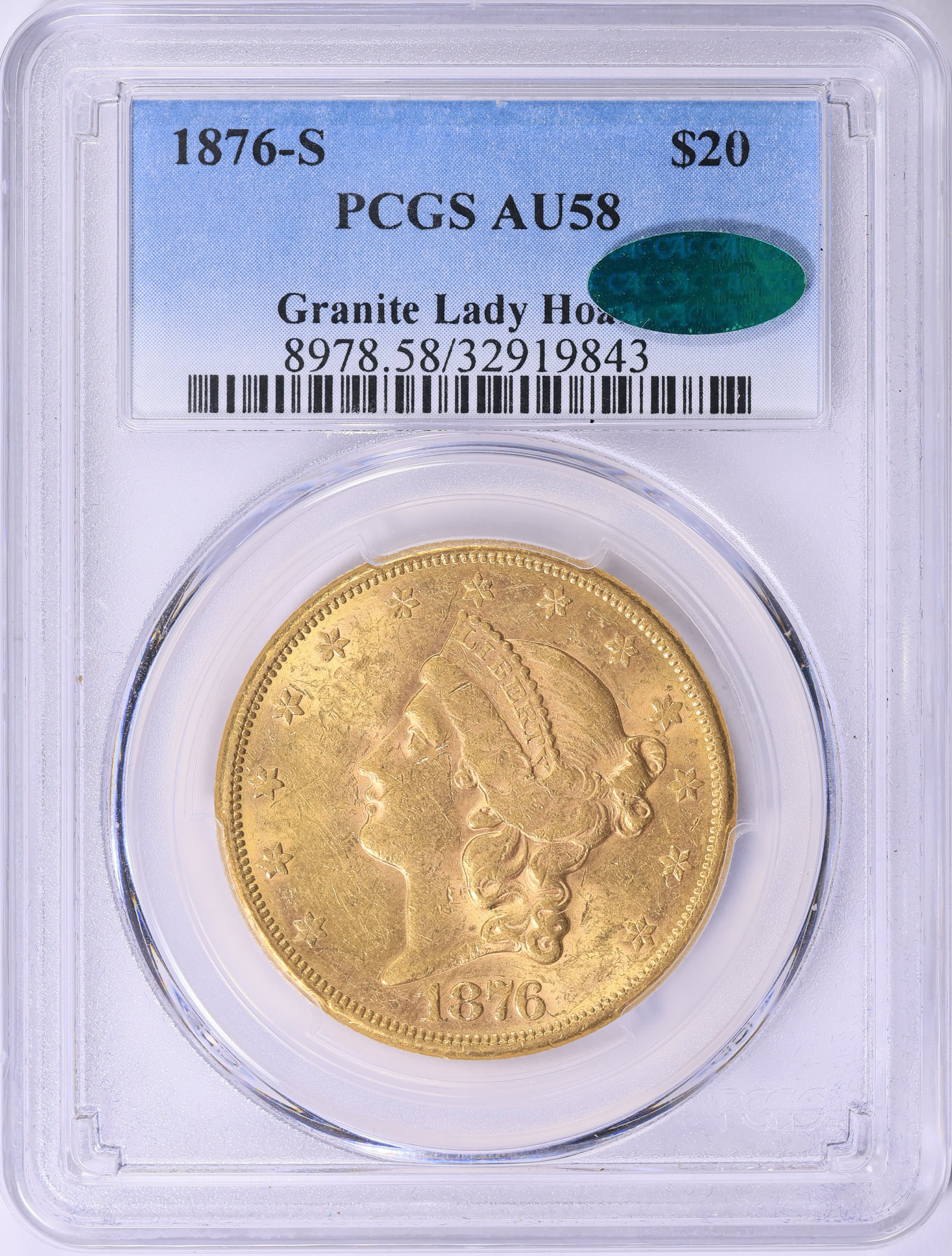 1876-S Liberty Gold Double Eagle PCGS AU-58 (CAC Green) (Granite