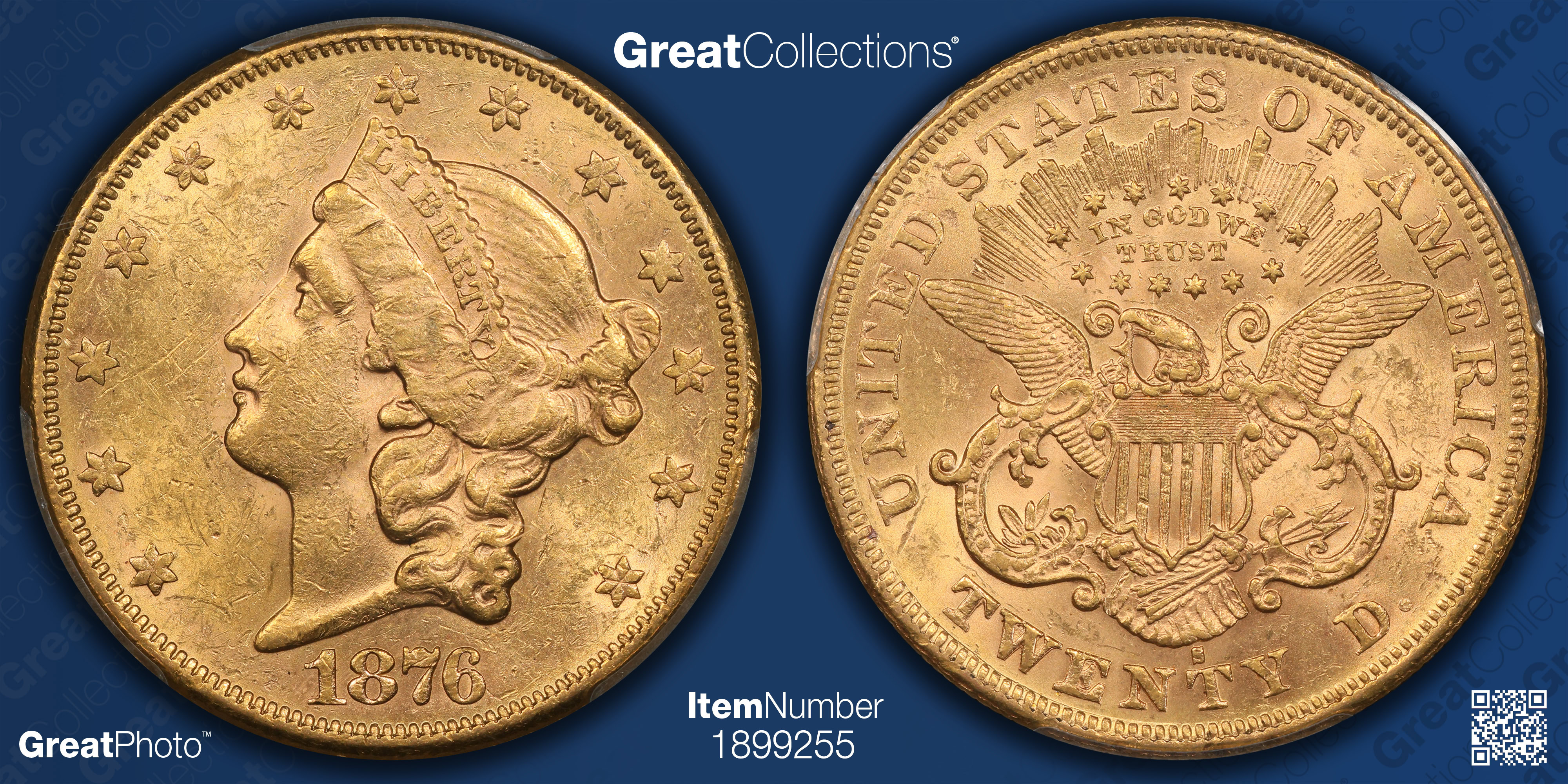1876-S Liberty Gold Double Eagle PCGS AU-58 (CAC Green) (Granite