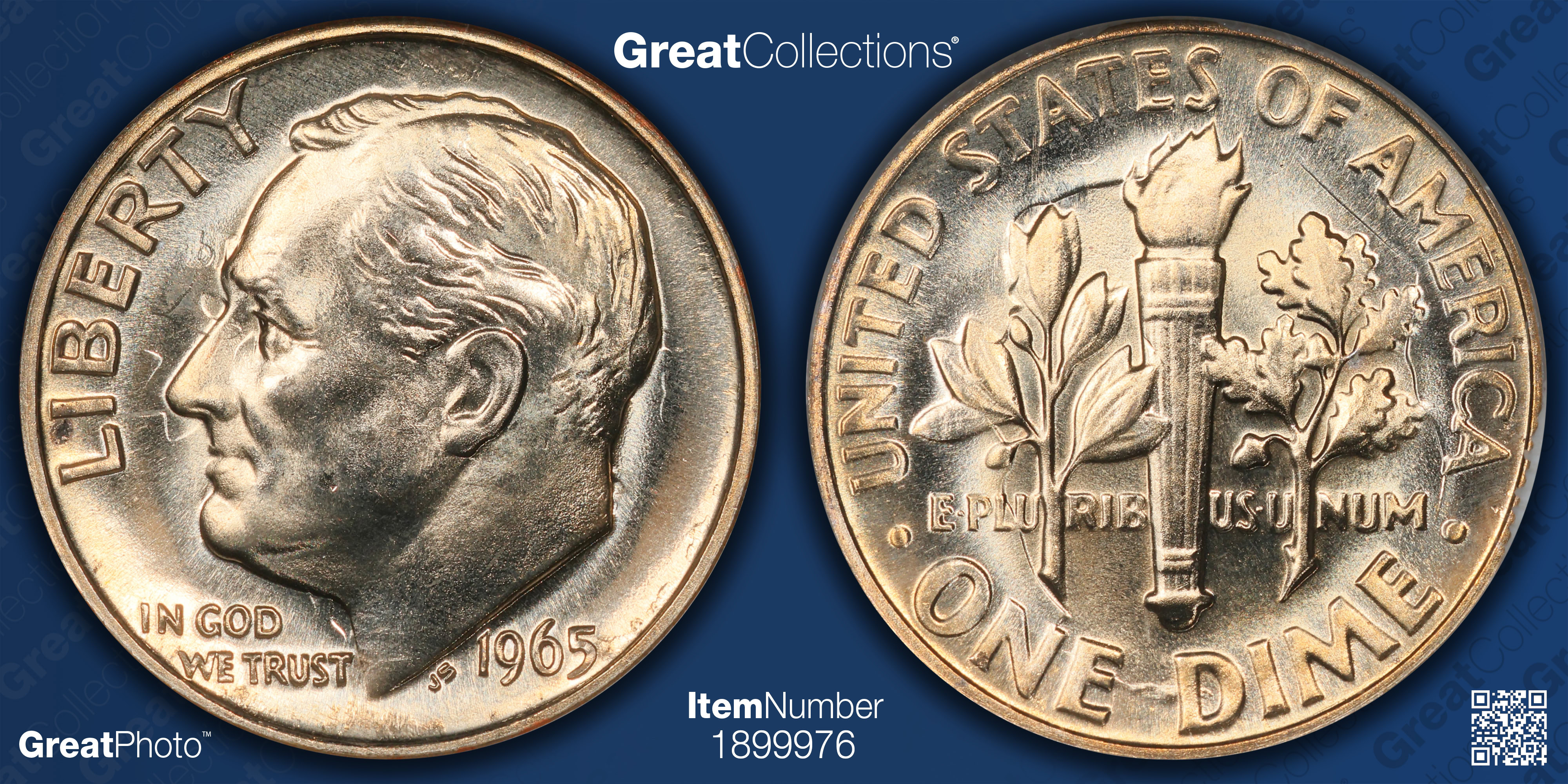 1965 Roosevelt Dime SMS Clashed Dies ANACS MS-65 OH (Toned) (Item