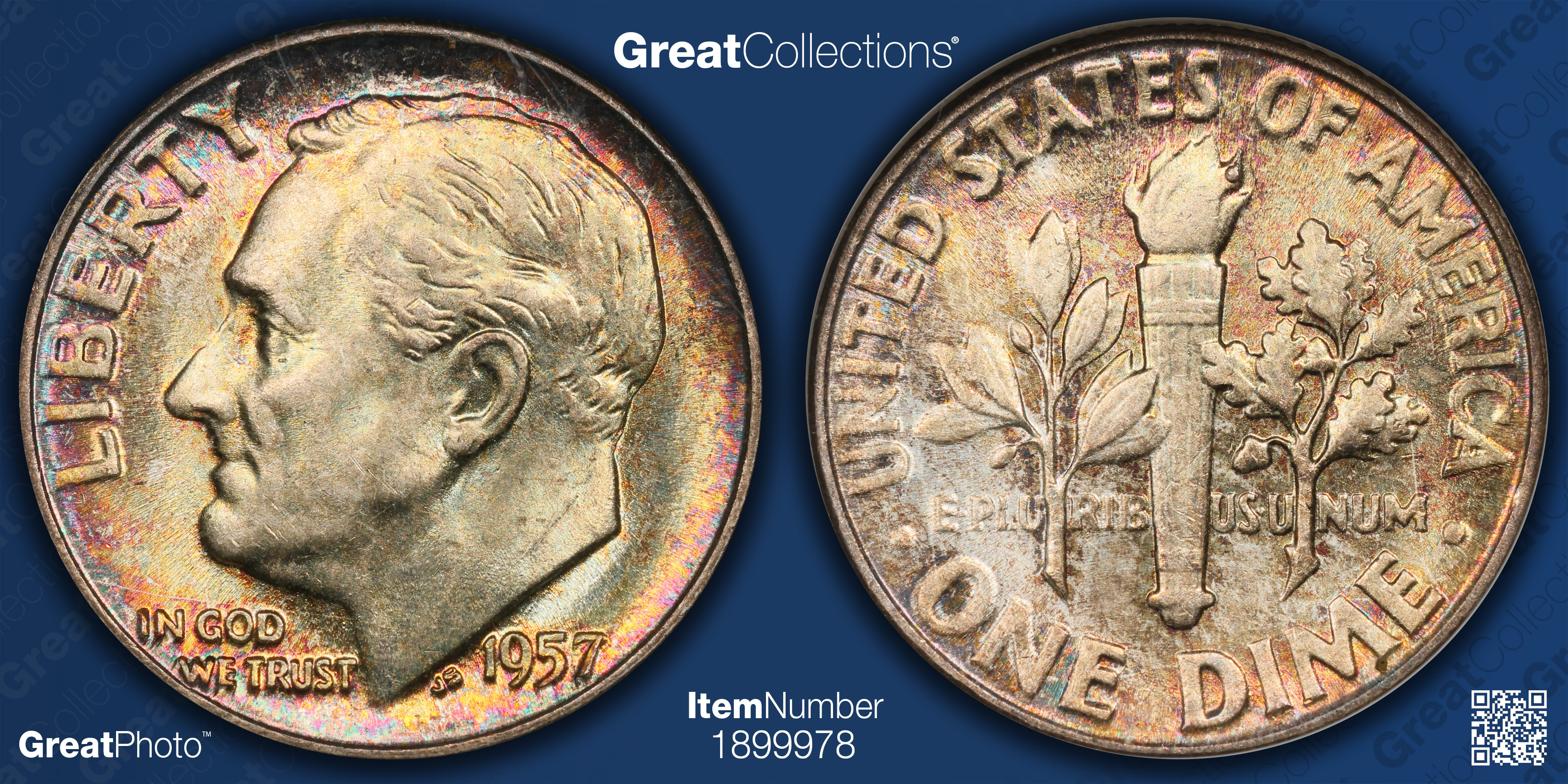 1957 Roosevelt Dime ANACS MS-64 OH (Toned) (Item 1899978 ...