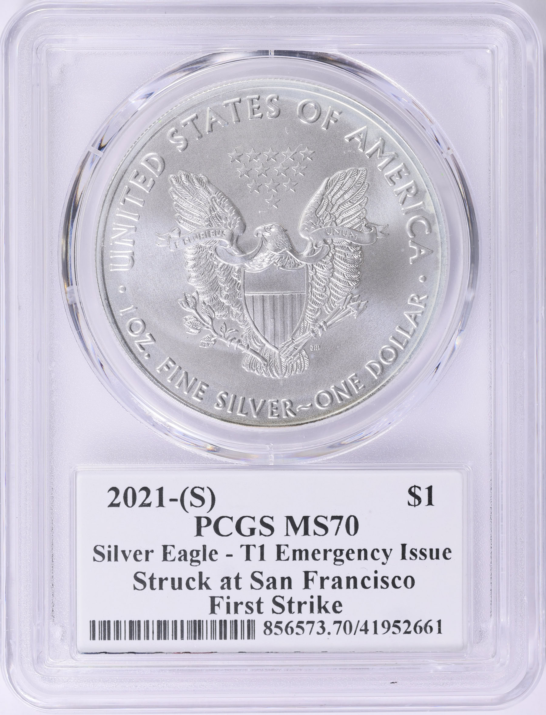 2021-(S) $1 Silver Eagle Type 1 Emergency Issue Struck at San