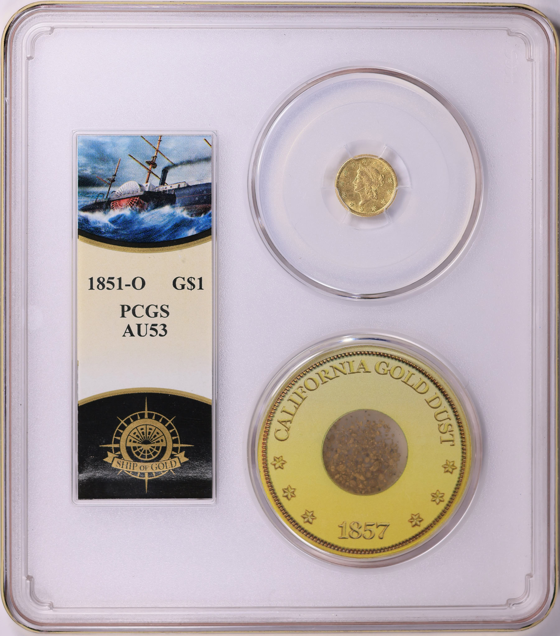 1851-O Liberty Gold Dollar Shipwreck S.S. Central America PCGS AU