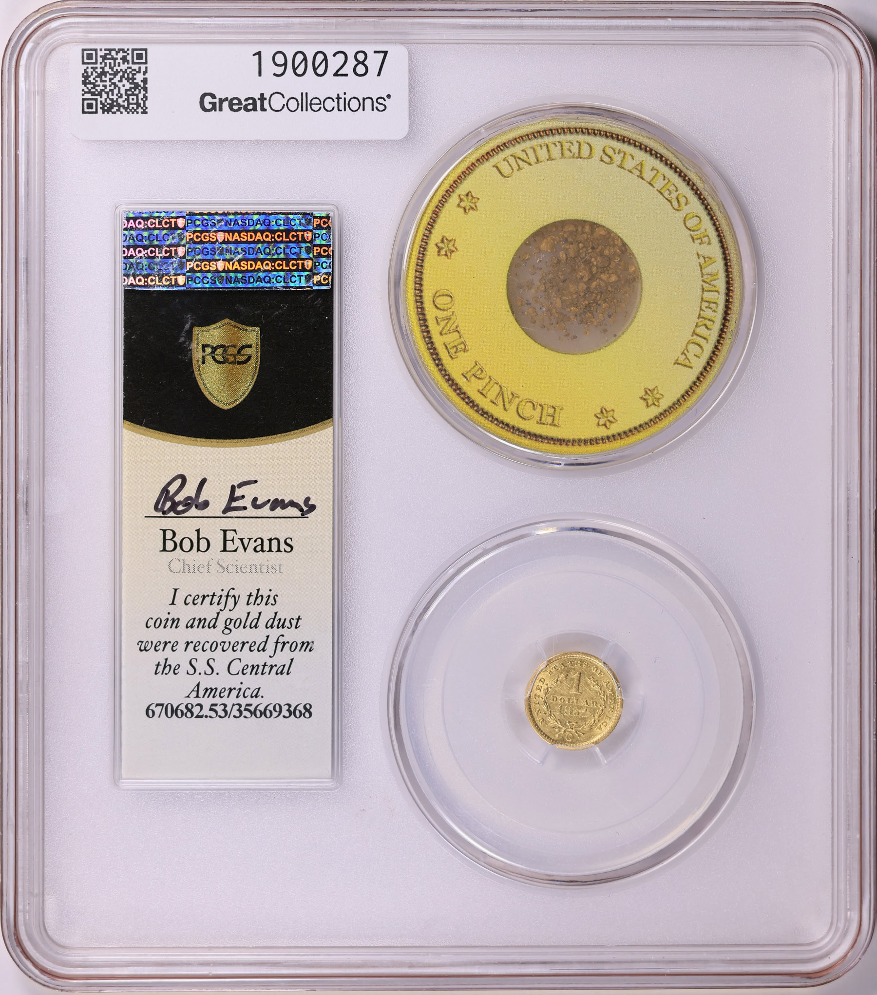 HOPE & LUCK きょうか 1851-O Liberty Gold Dollar Shipwreck S.S. Central America PCGS AU