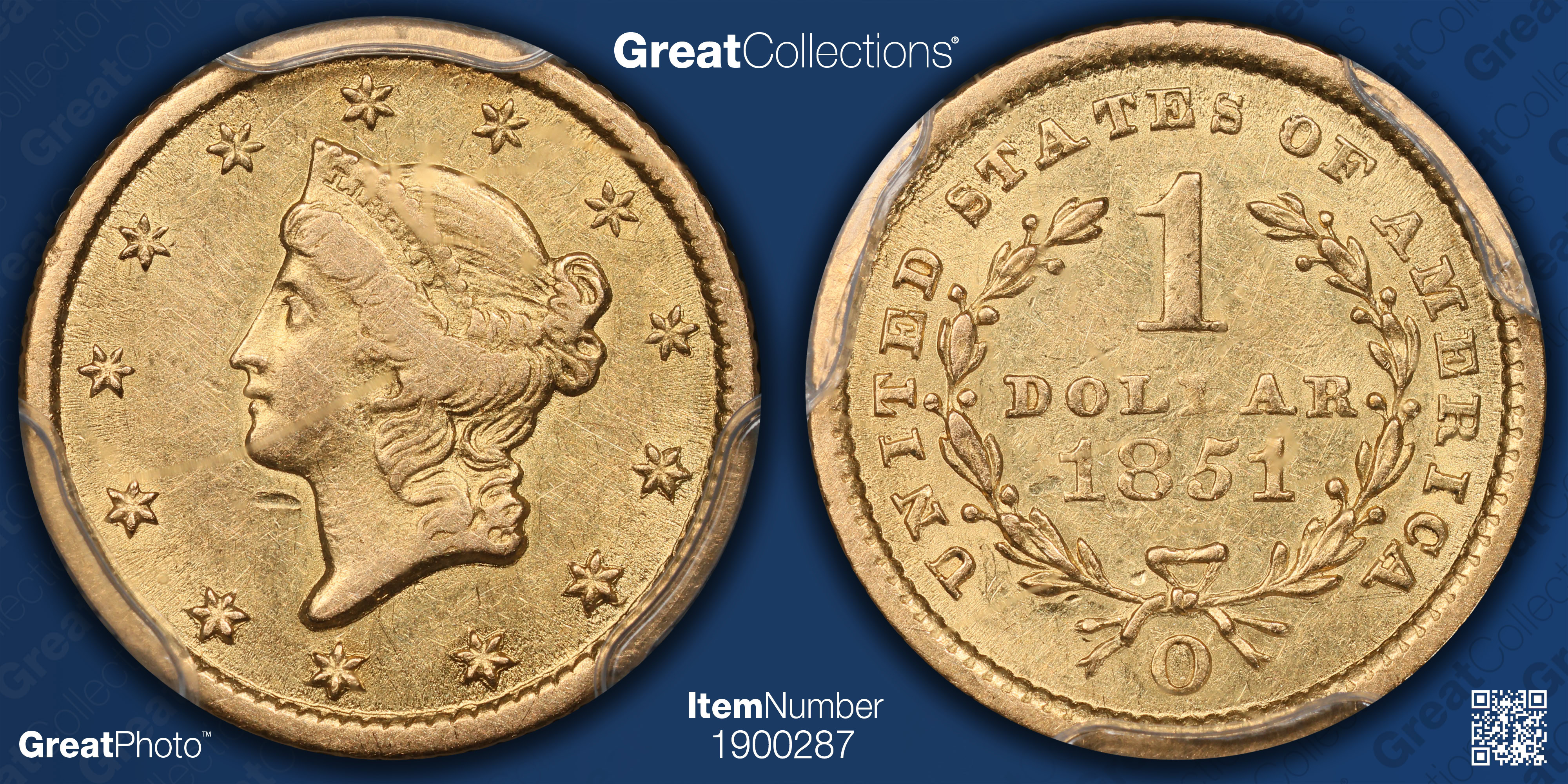1851-O Liberty Gold Dollar Shipwreck S.S. Central America PCGS AU