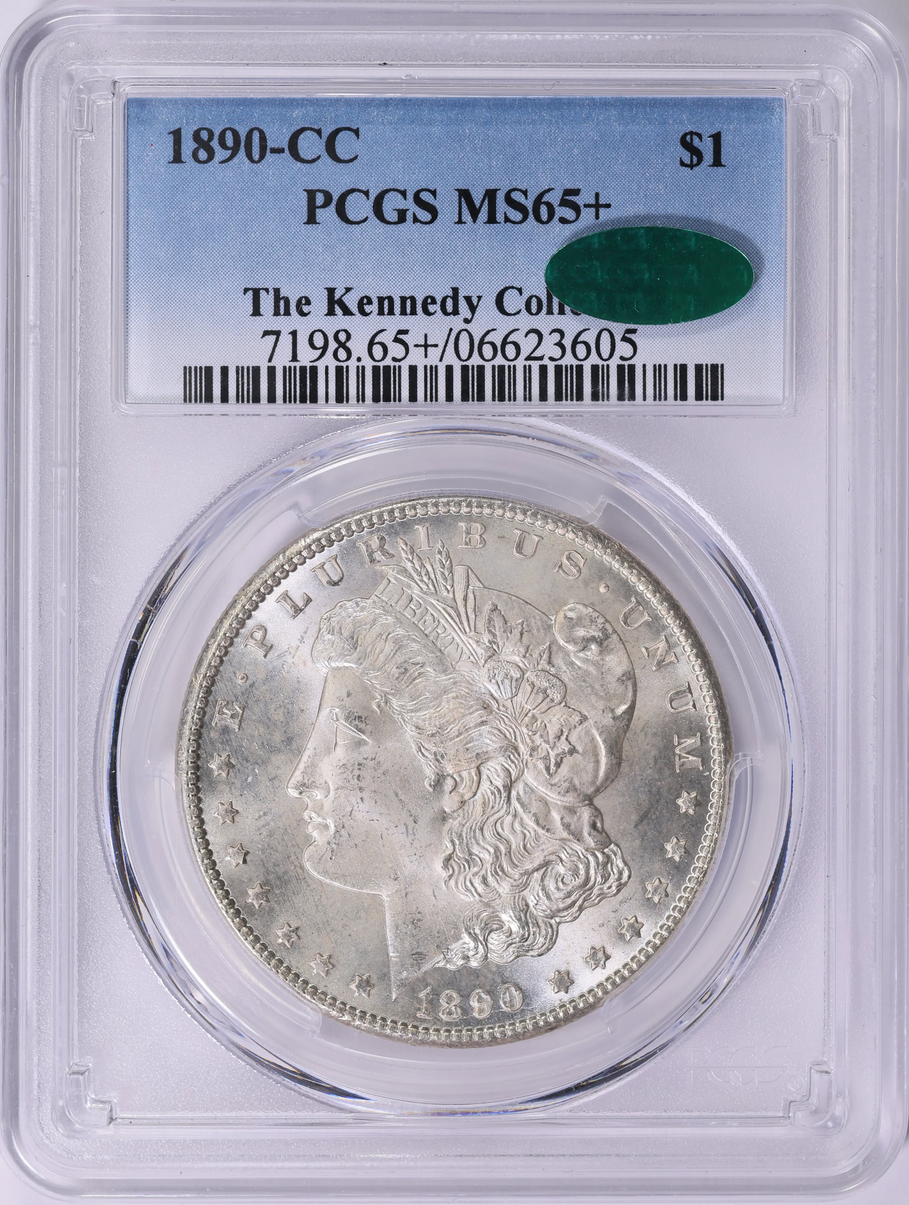 1890-CC Morgan Silver Dollar PCGS MS-65+ (CAC Green) (The Kennedy