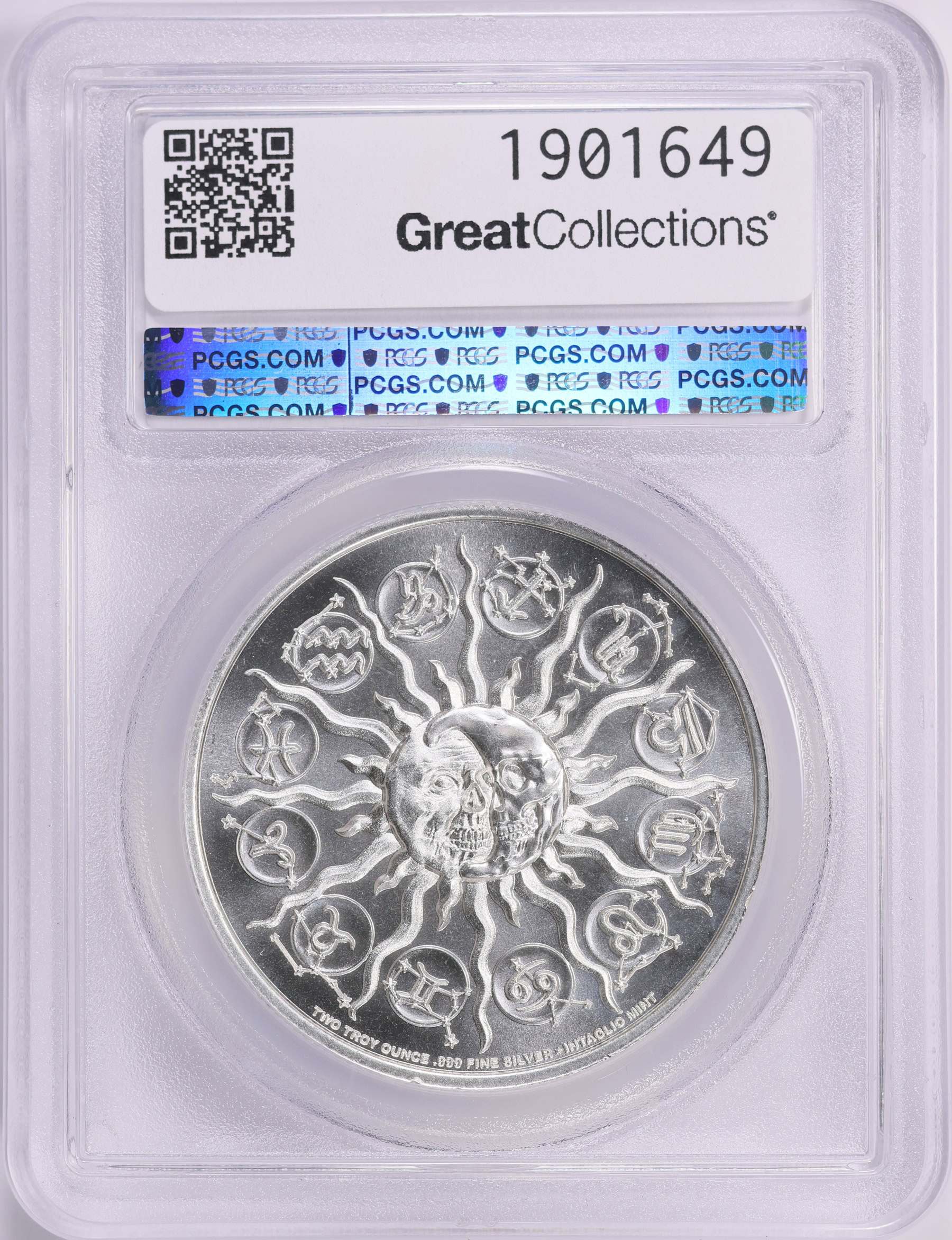 ND Silver 2oz Intaglio Mint Zodiac Signs, Leo Round PCGS MS-69 (ASW = 1 ...