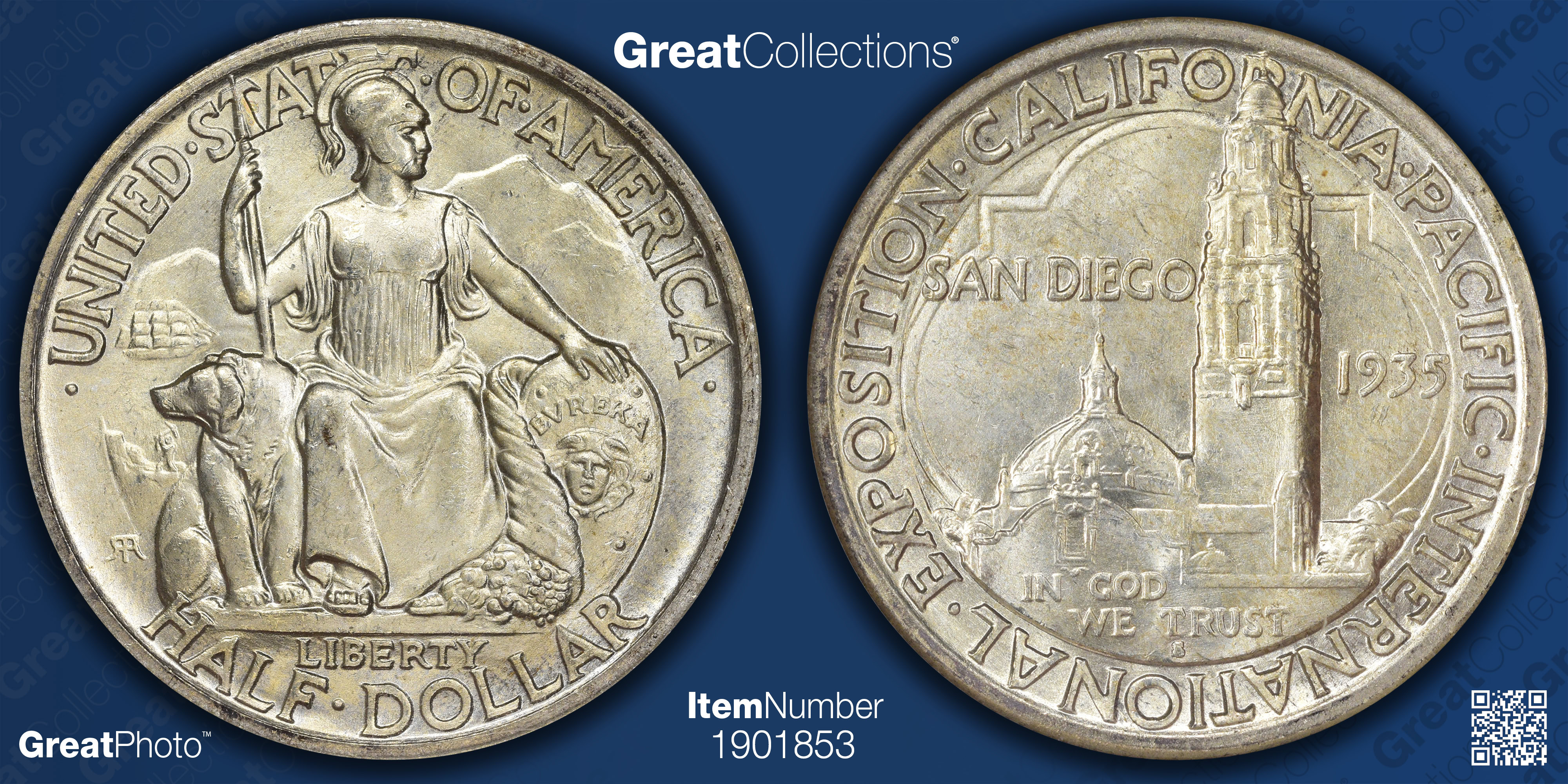 1935-S San Diego, California Pacific International Exposition Half