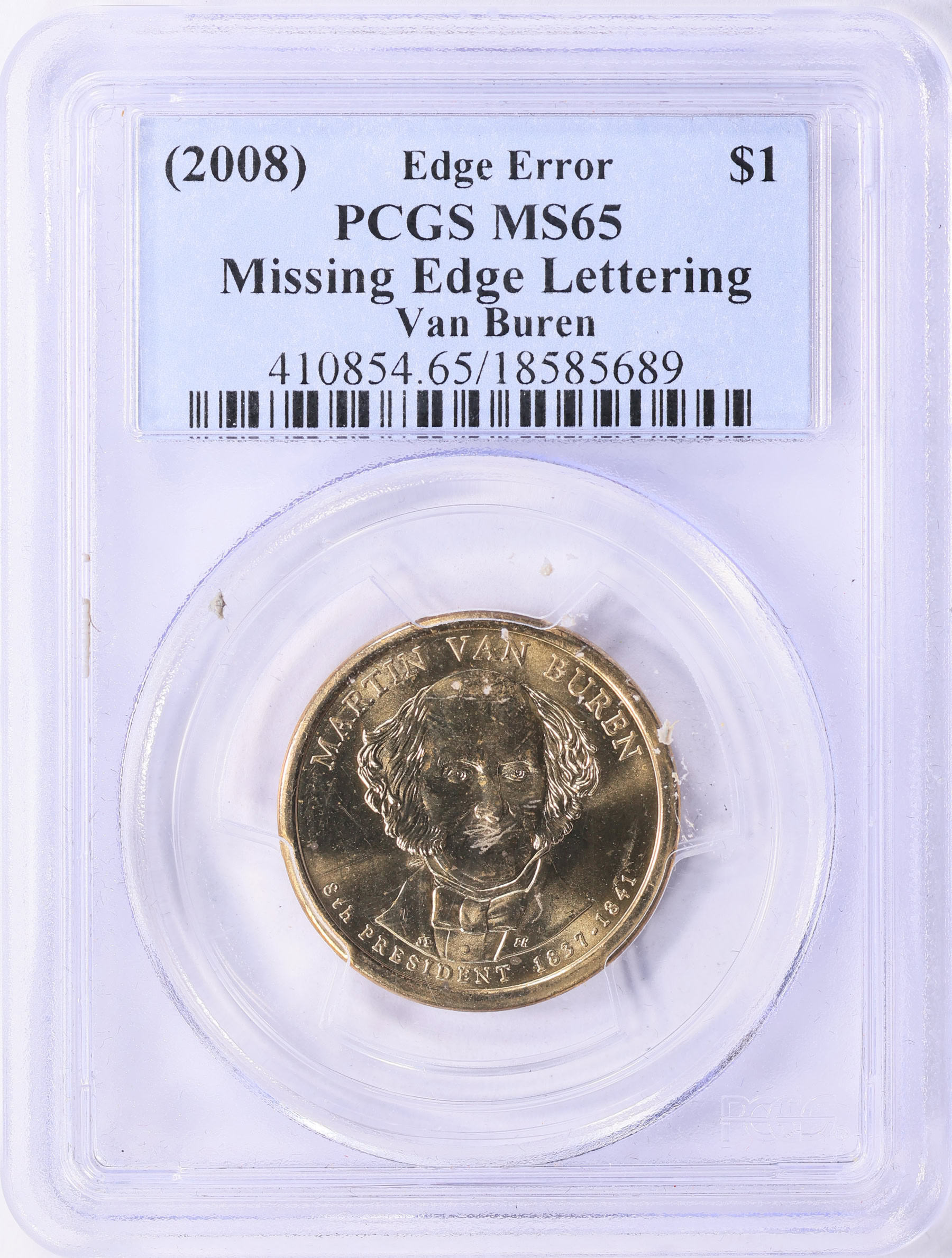 WBMA 勝者の証　金、銀、銅 Mint Error (2008) Presidential Dollar Martin Van Buren Missing