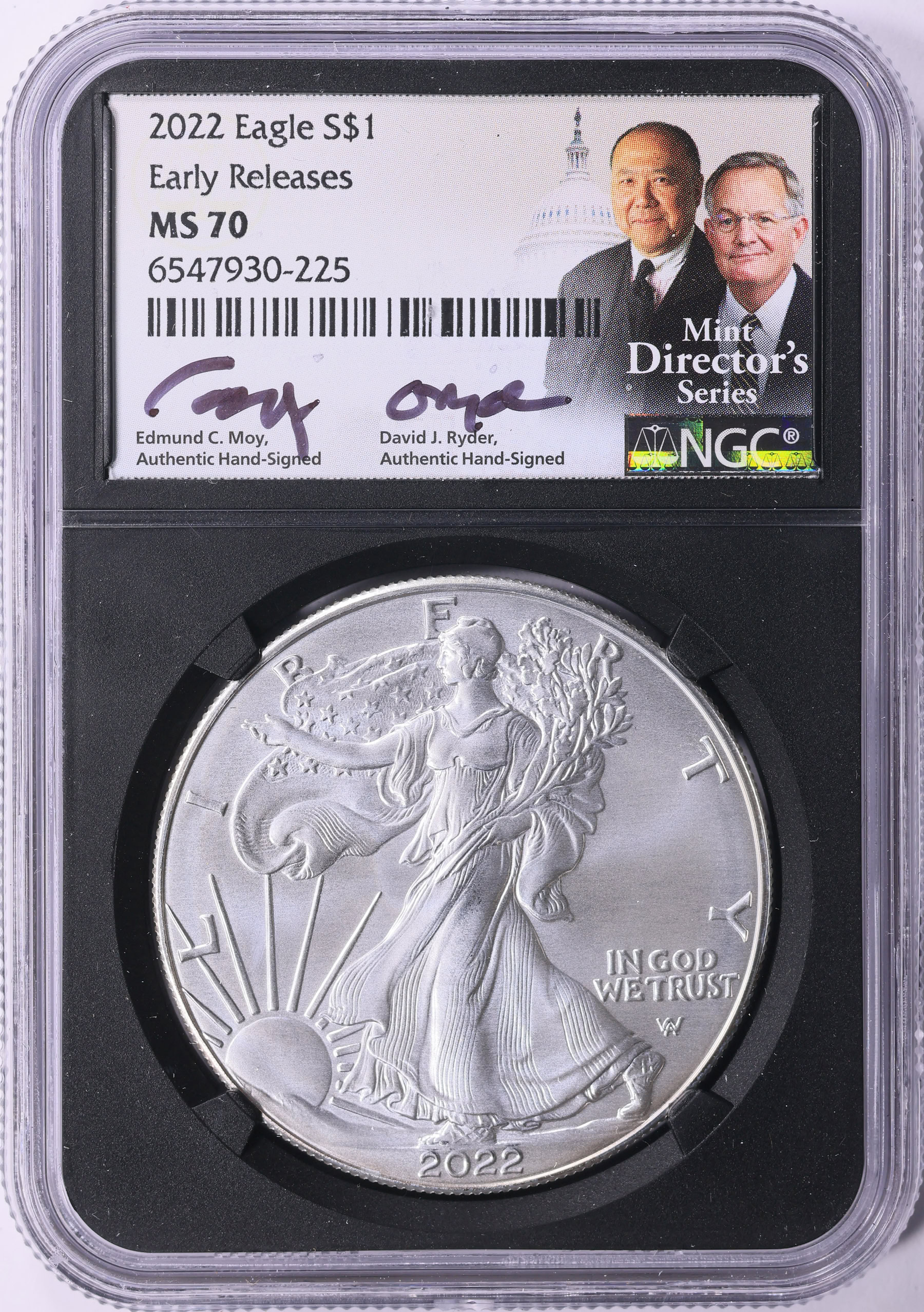 2022 $1 Silver Eagle Early Releases NGC MS-70 (Moy & Ryder Signed