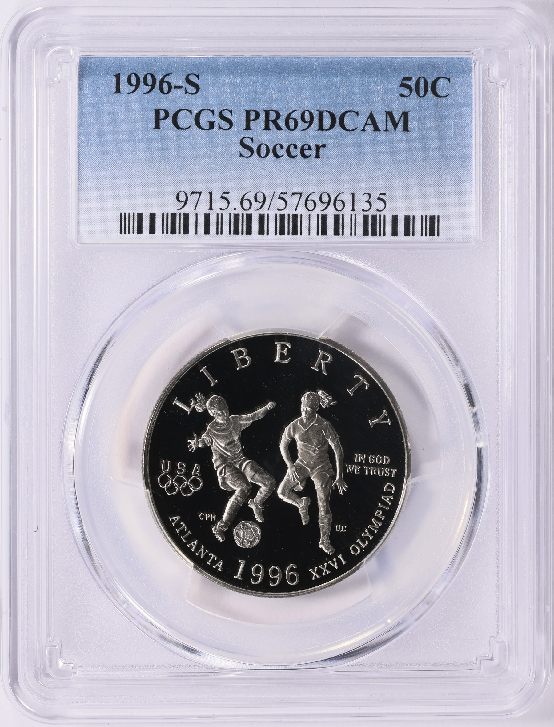 1996-S XXVI Olympiad Soccer Clad Half Dollar PCGS Proof-69 DCAM