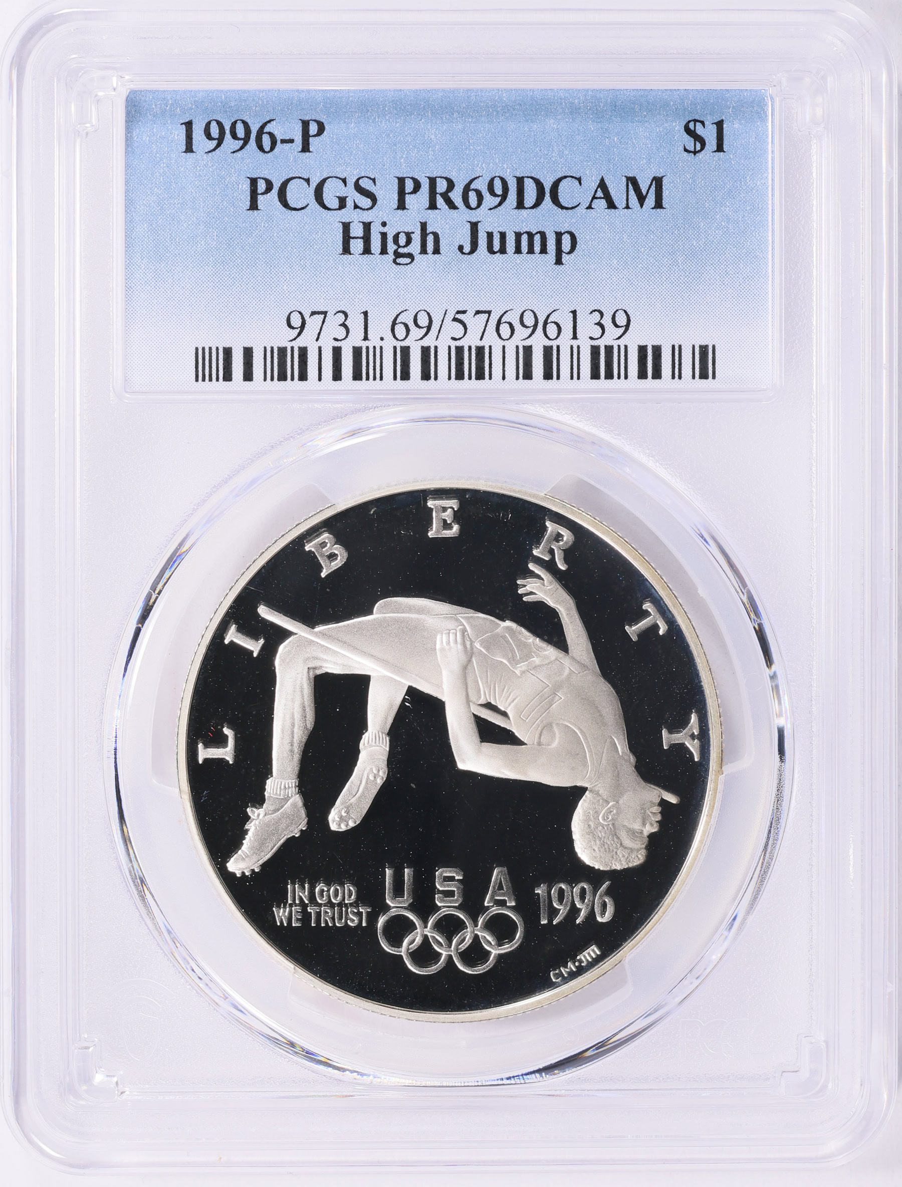 1996-P XXVI Olympiad High Jump Silver Dollar PCGS Proof-69 DCAM