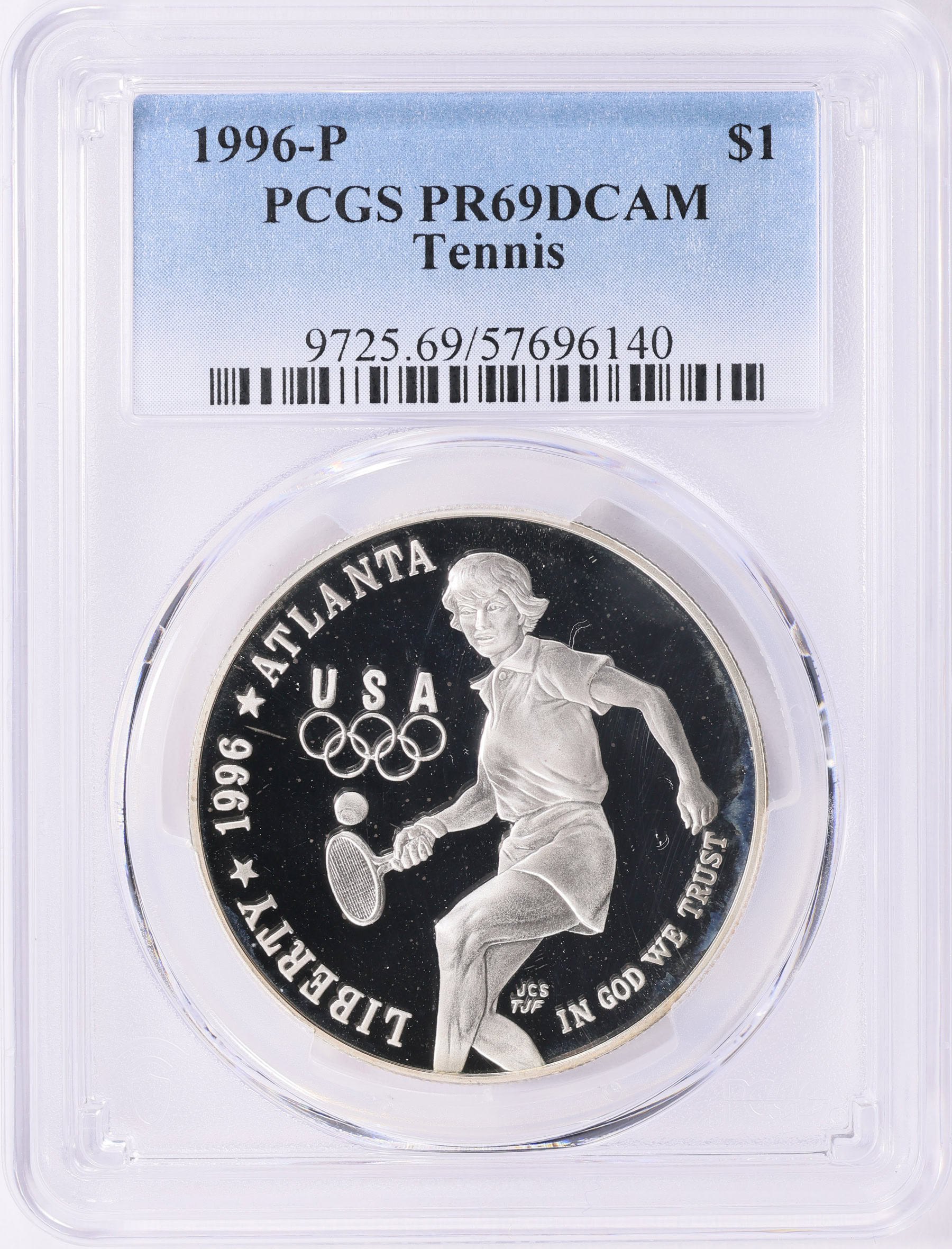 1996-P XXVI Olympiad Tennis Silver Dollar PCGS Proof-69 DCAM (Item