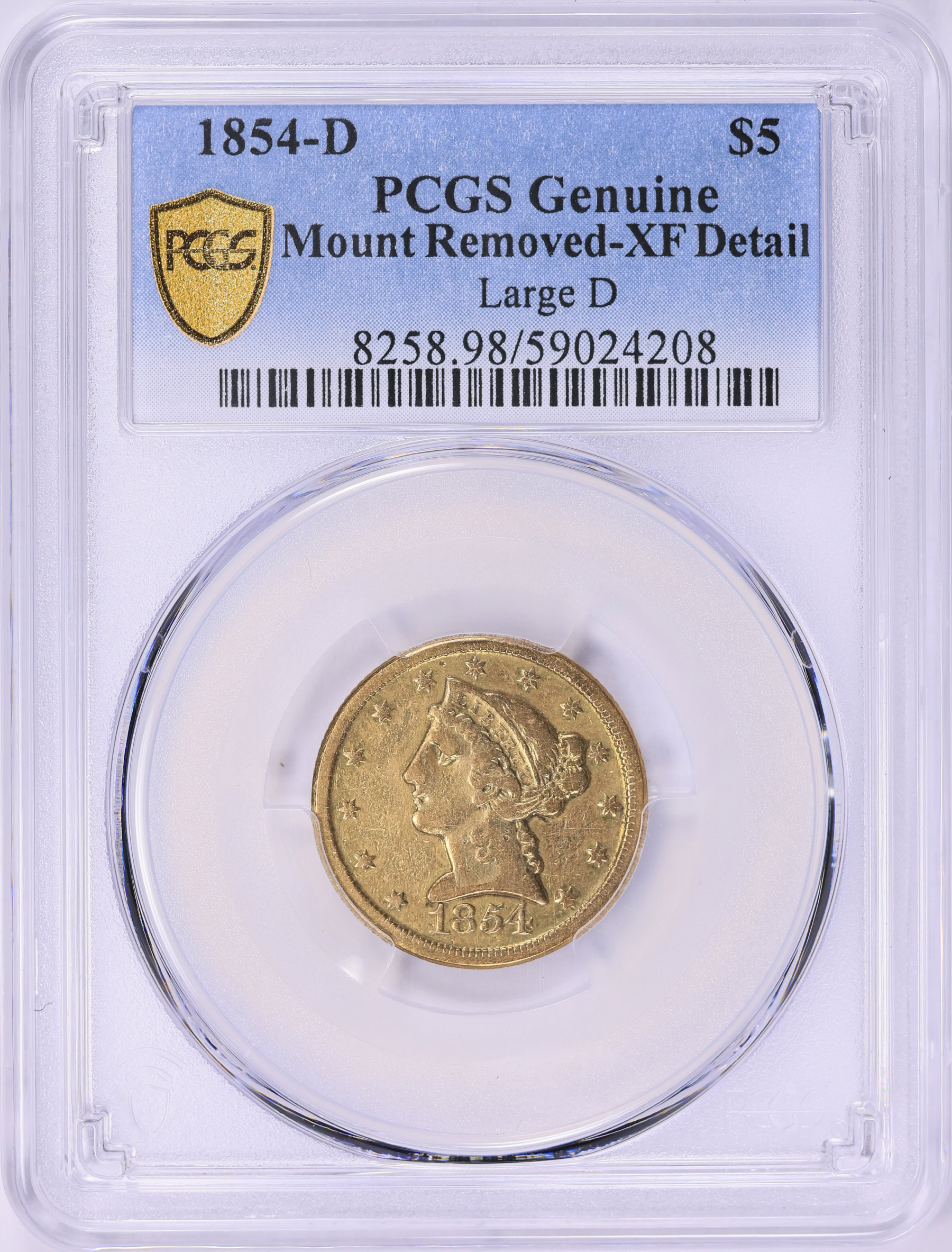 1854-D Liberty Gold Half Eagle Large D PCGS Genuine XF Details (Item ...