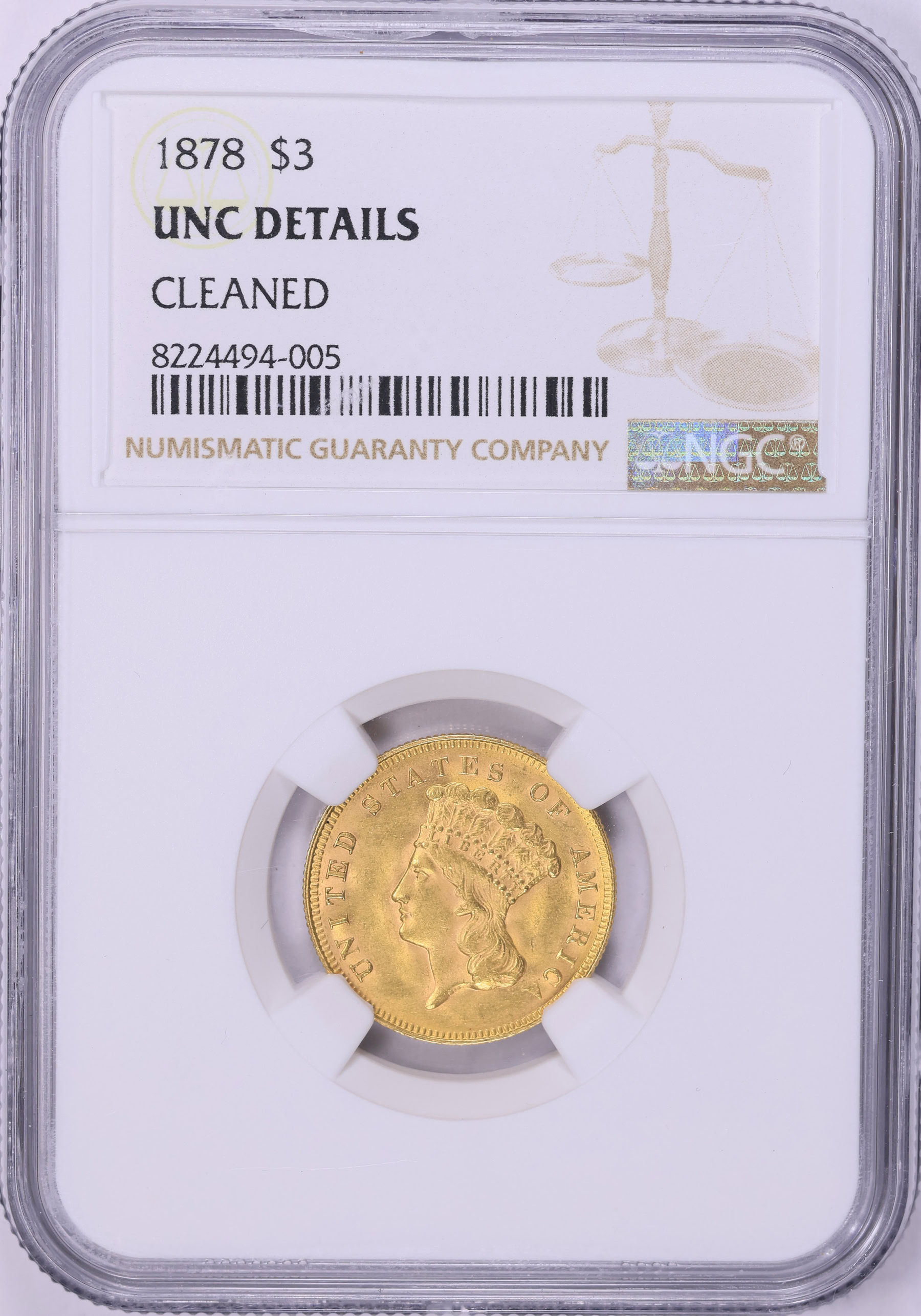 1878 Three-Dollar Gold Piece NGC Unc Details (Item 1904311