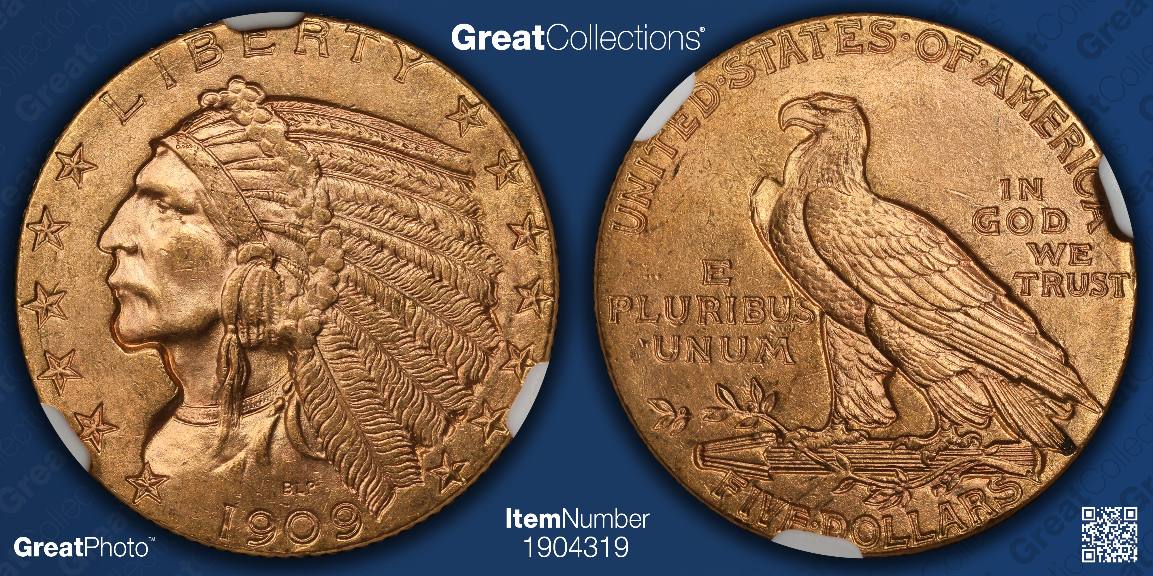 1909 Indian Gold Half Eagle NGC MS-63 (CAC Green) (Item 1904319