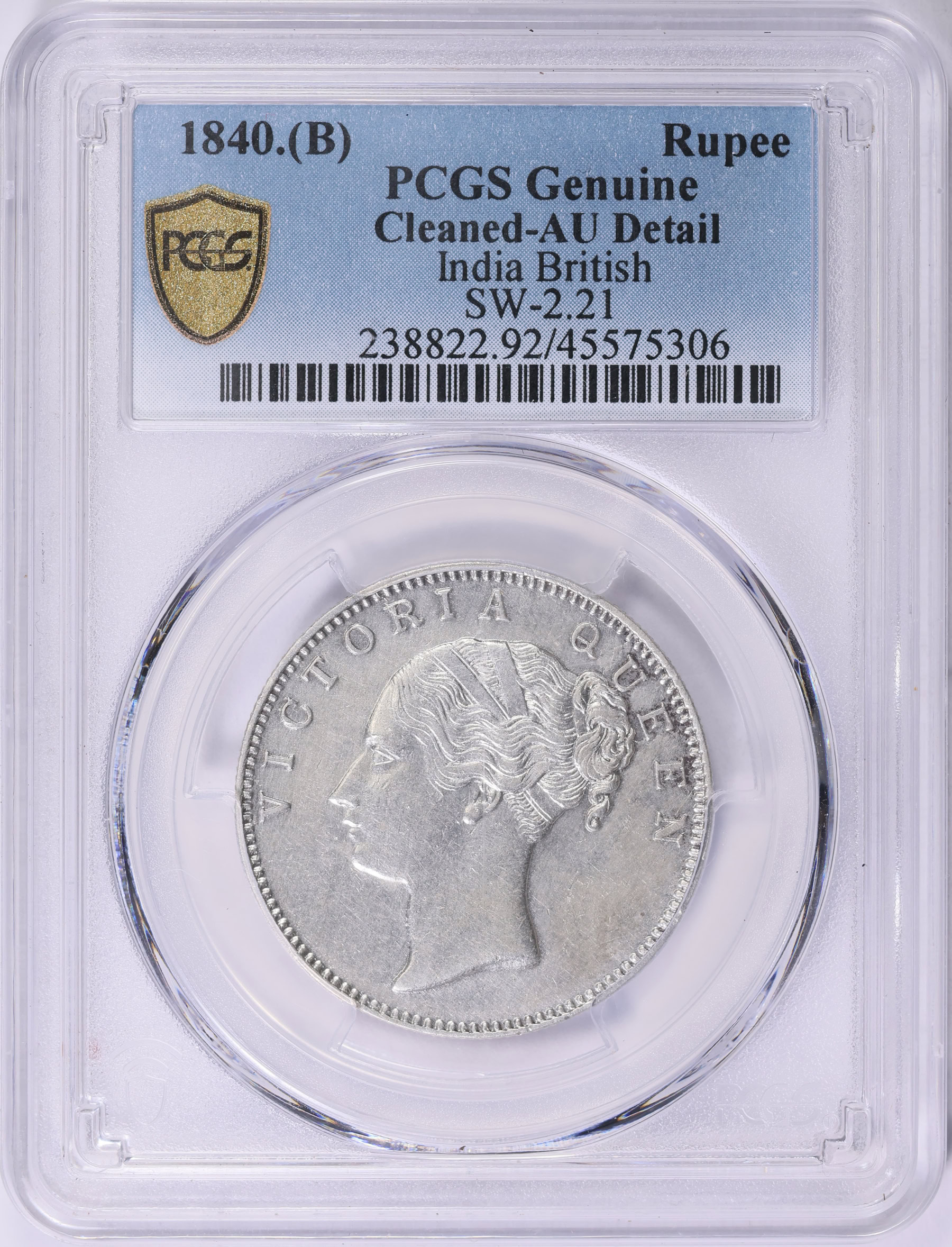 India 1840-(B) Silver Rupee KM-457.3 PCGS Genuine AU Details (Item
