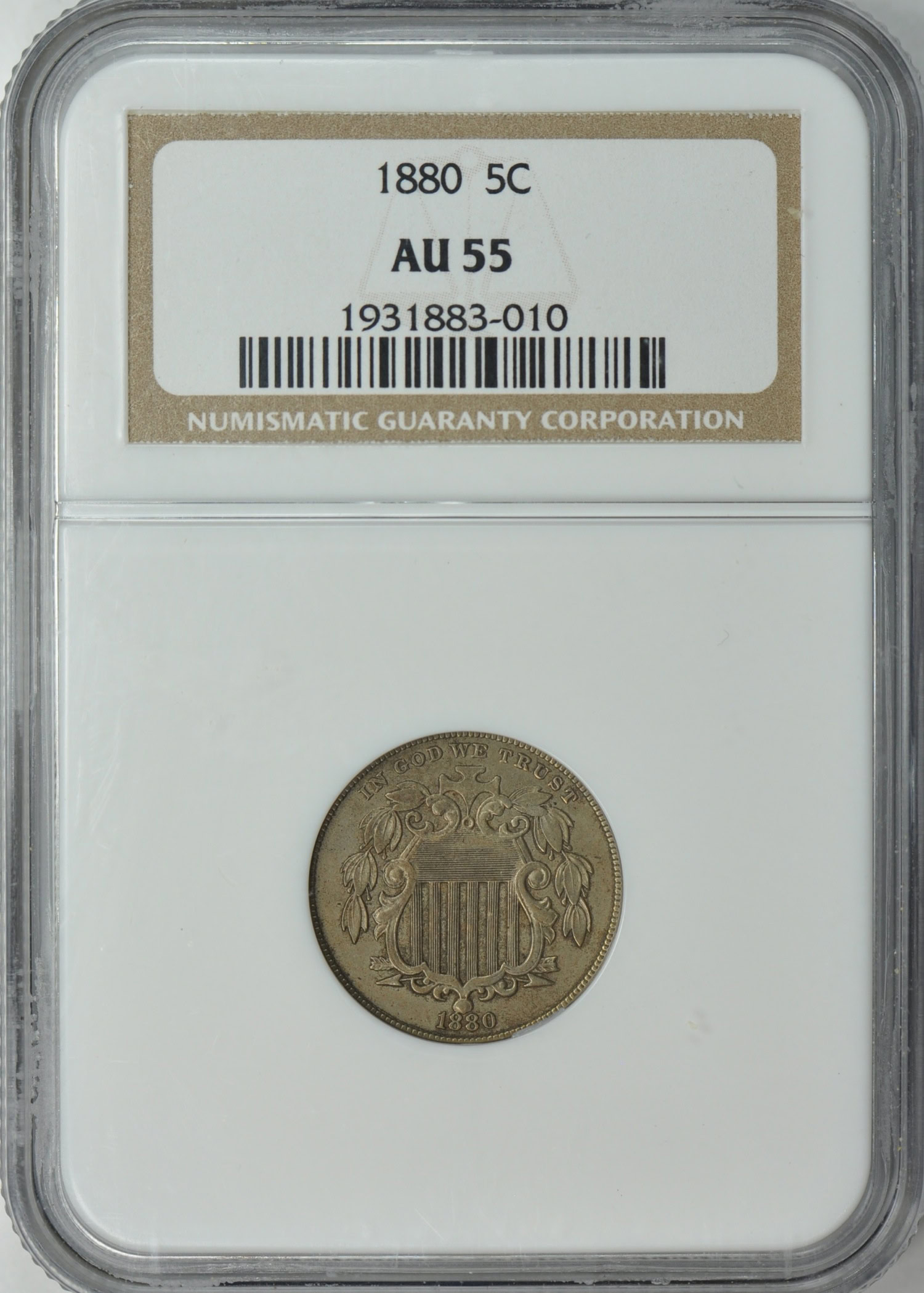 1880 Shield Nickel NGC AU-55 (Item 190478) | GreatCollections Coin
