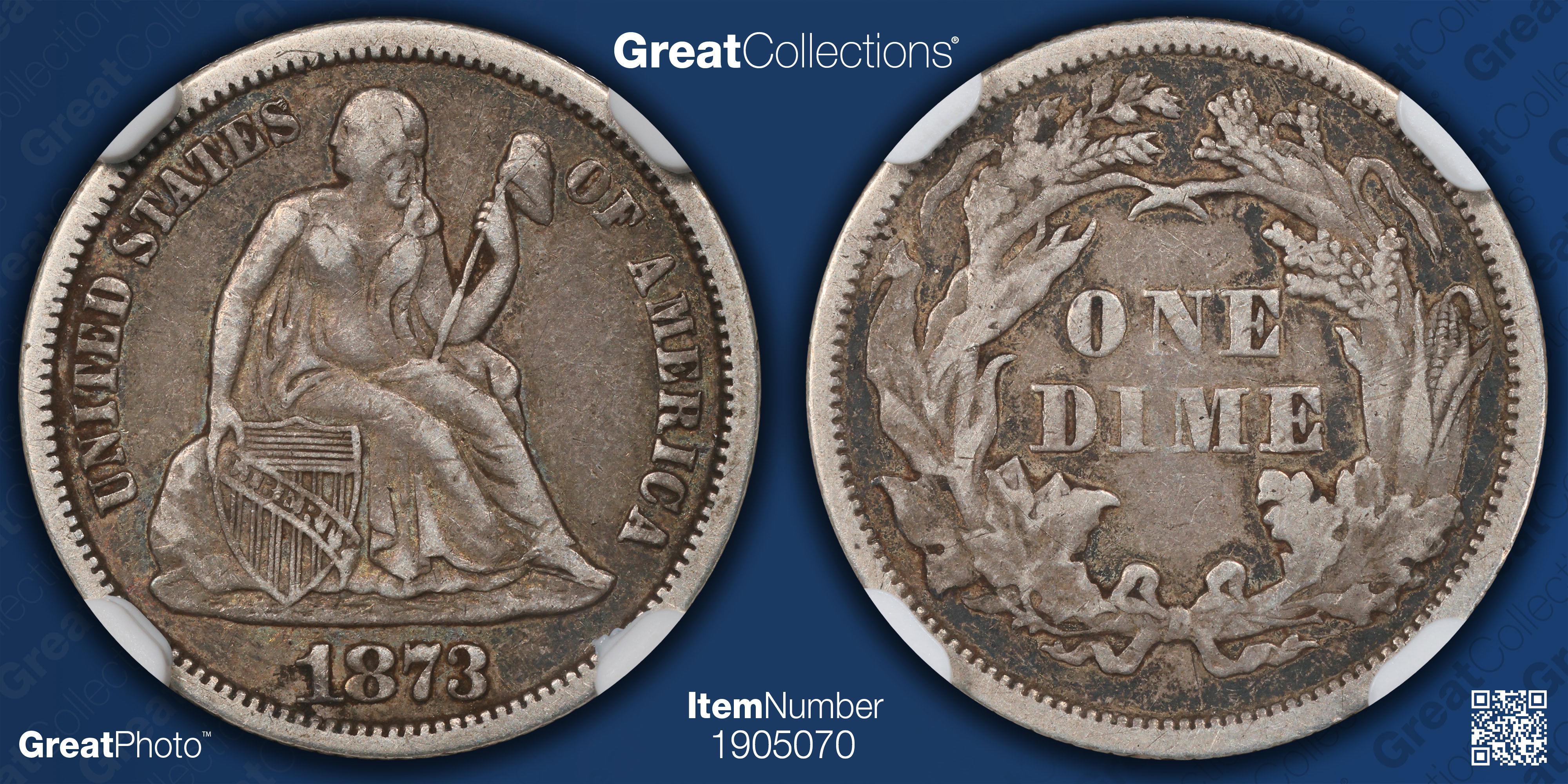 1873 Seated Liberty Dime No Arrows. Open 3 NGC XF-40 (Item 1905070