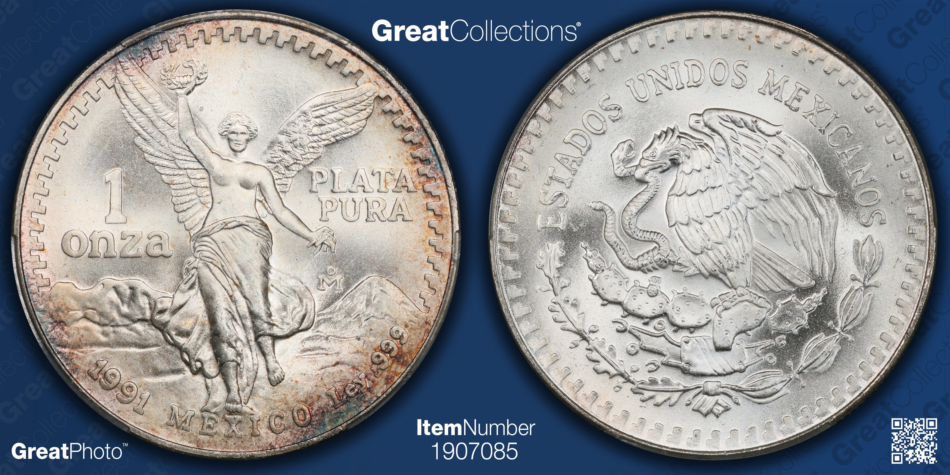 Mexico 1991-Mo Silver Onza Libertad Type 1 KM-494.2 CACG MS-68