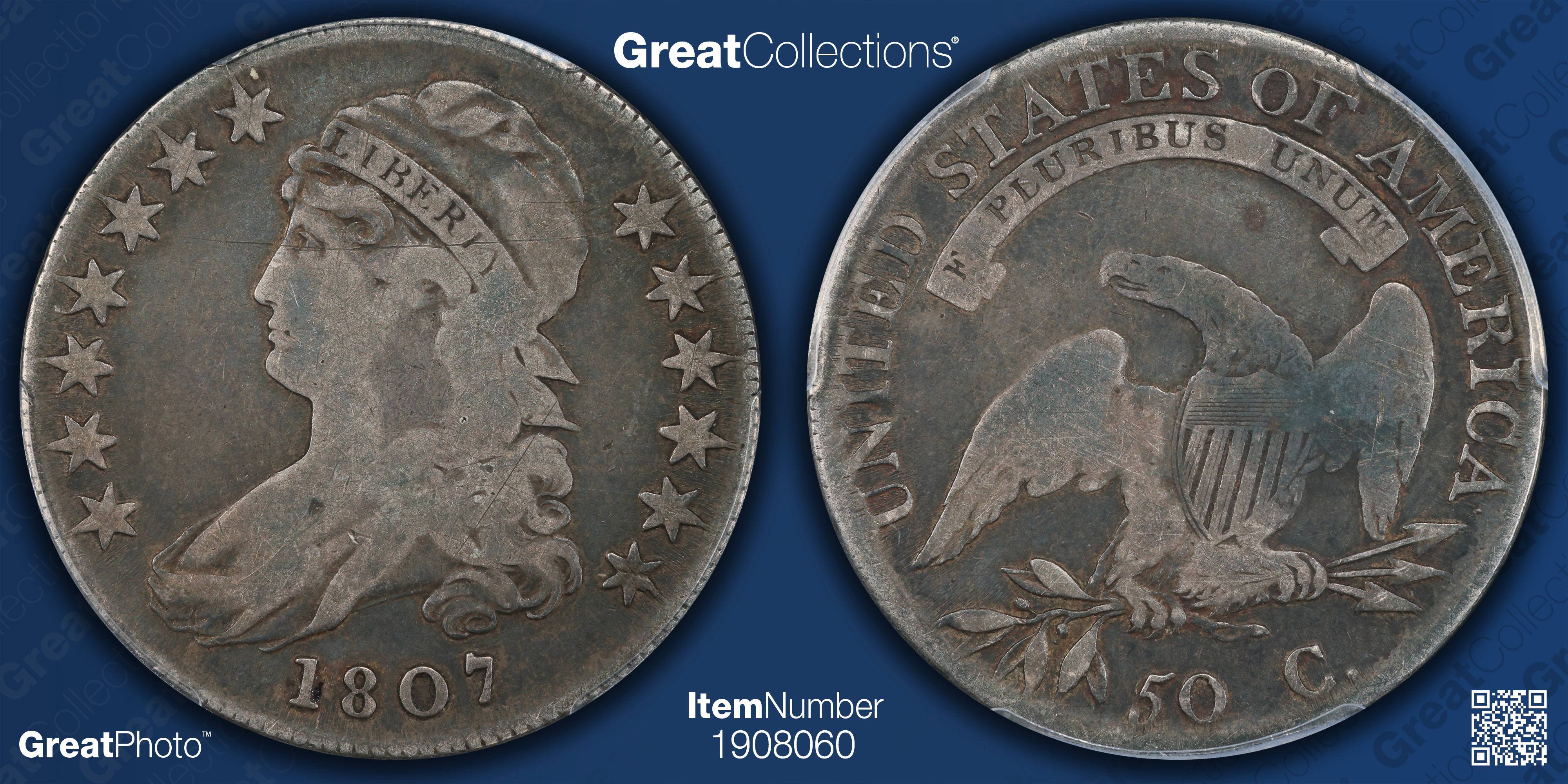 1807 Capped Bust Half Dollar Large Stars, 50/20 PCGS VG-08 (Item