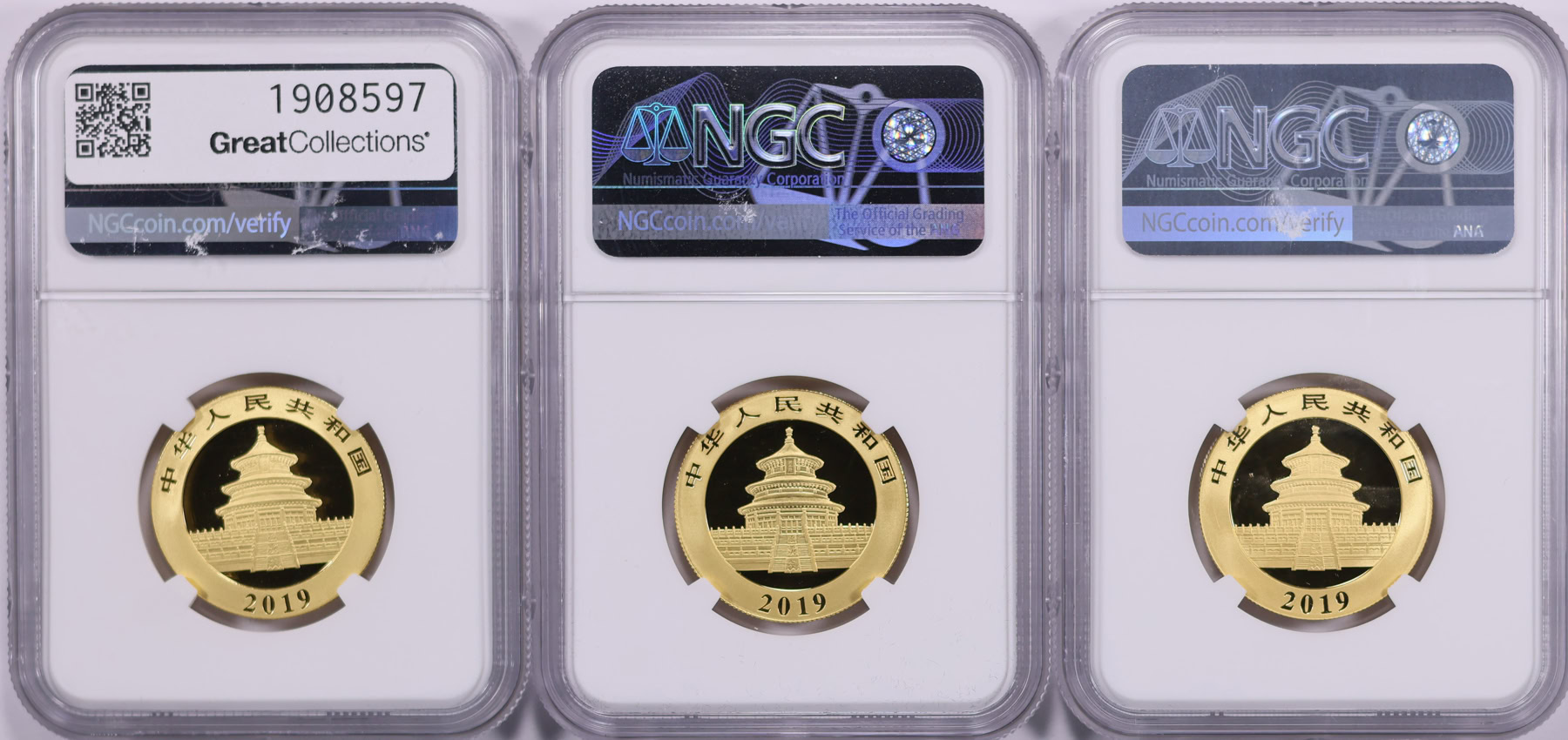 China 2019-(G/S/Y) Gold 200 Yuan Panda Set First Releases NGC MS-70 ...