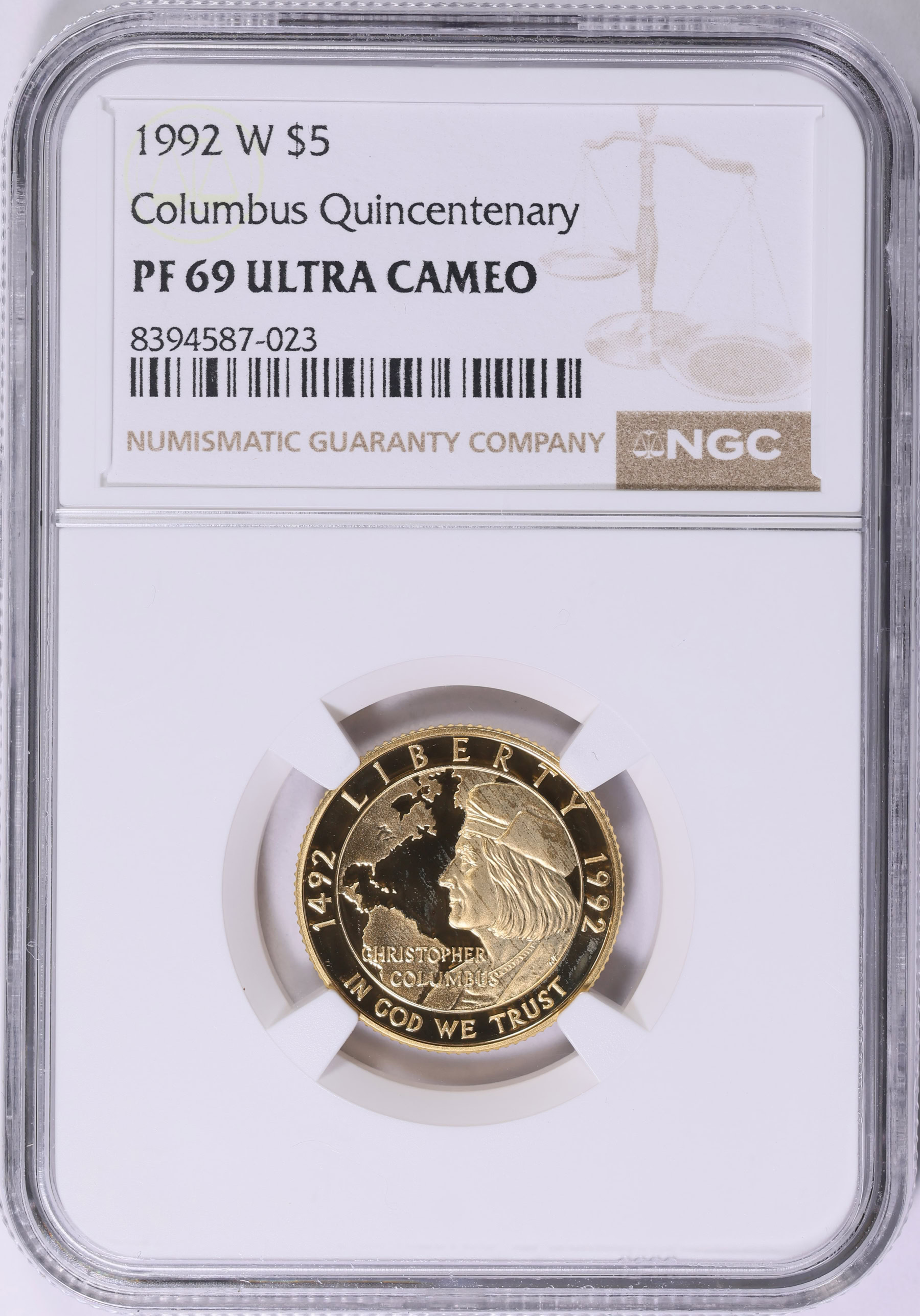 1992-W Christopher Columbus Quincentenary Gold $5 NGC Proof-69 UC