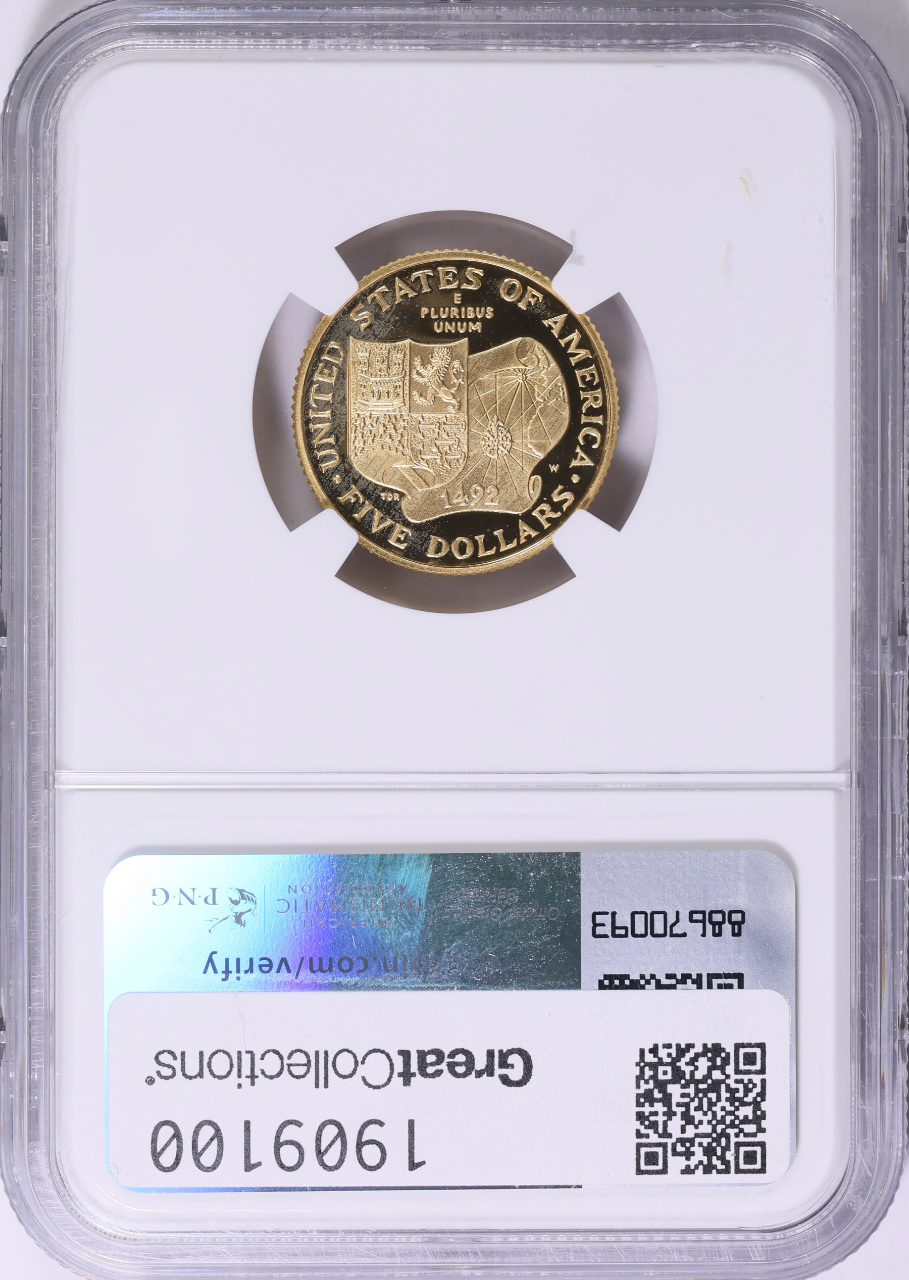 1992-W Christopher Columbus Quincentenary Gold $5 NGC Proof-69 UC