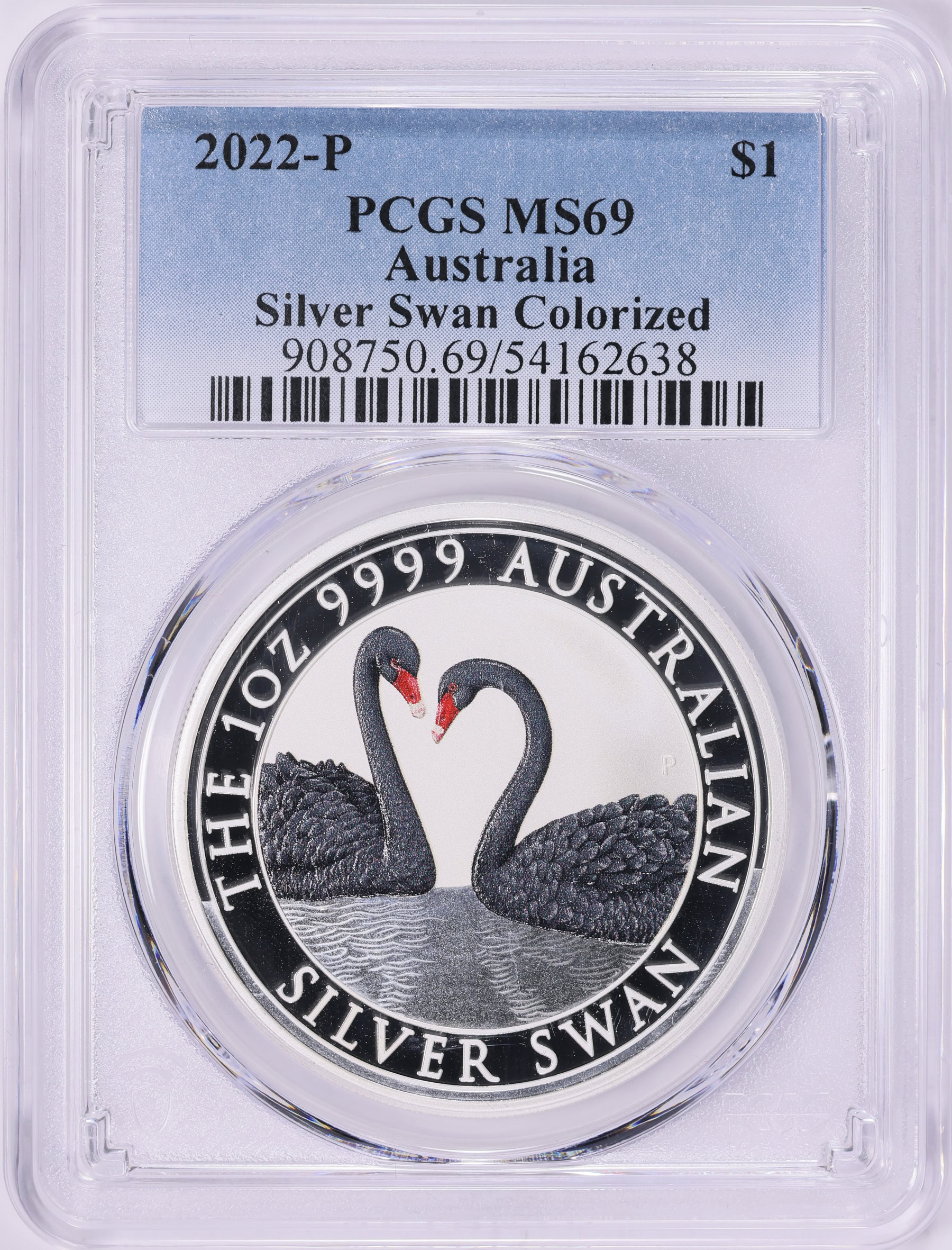 Australia 2022-P Colorized Silver Dollar Swan KM-4347 PCGS MS-69 (Item ...