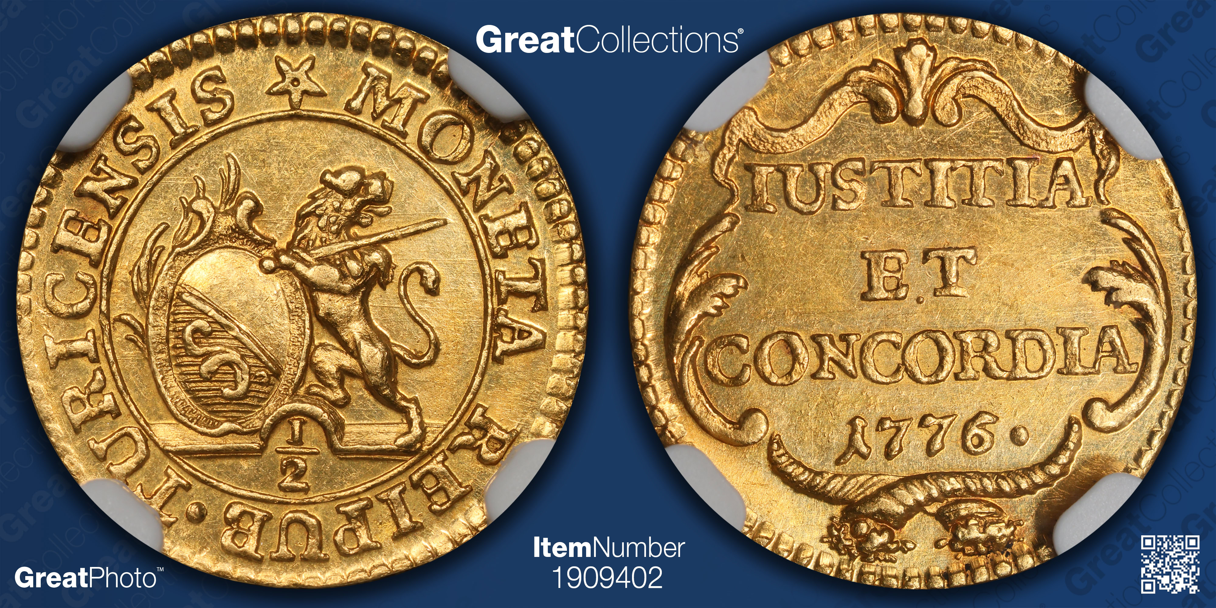 【c*c*p】ムルソー VV 2017 Switzerland - Zurich 1776 Gold 1/2 Ducat KM-164 NGC MS-63 (AGW