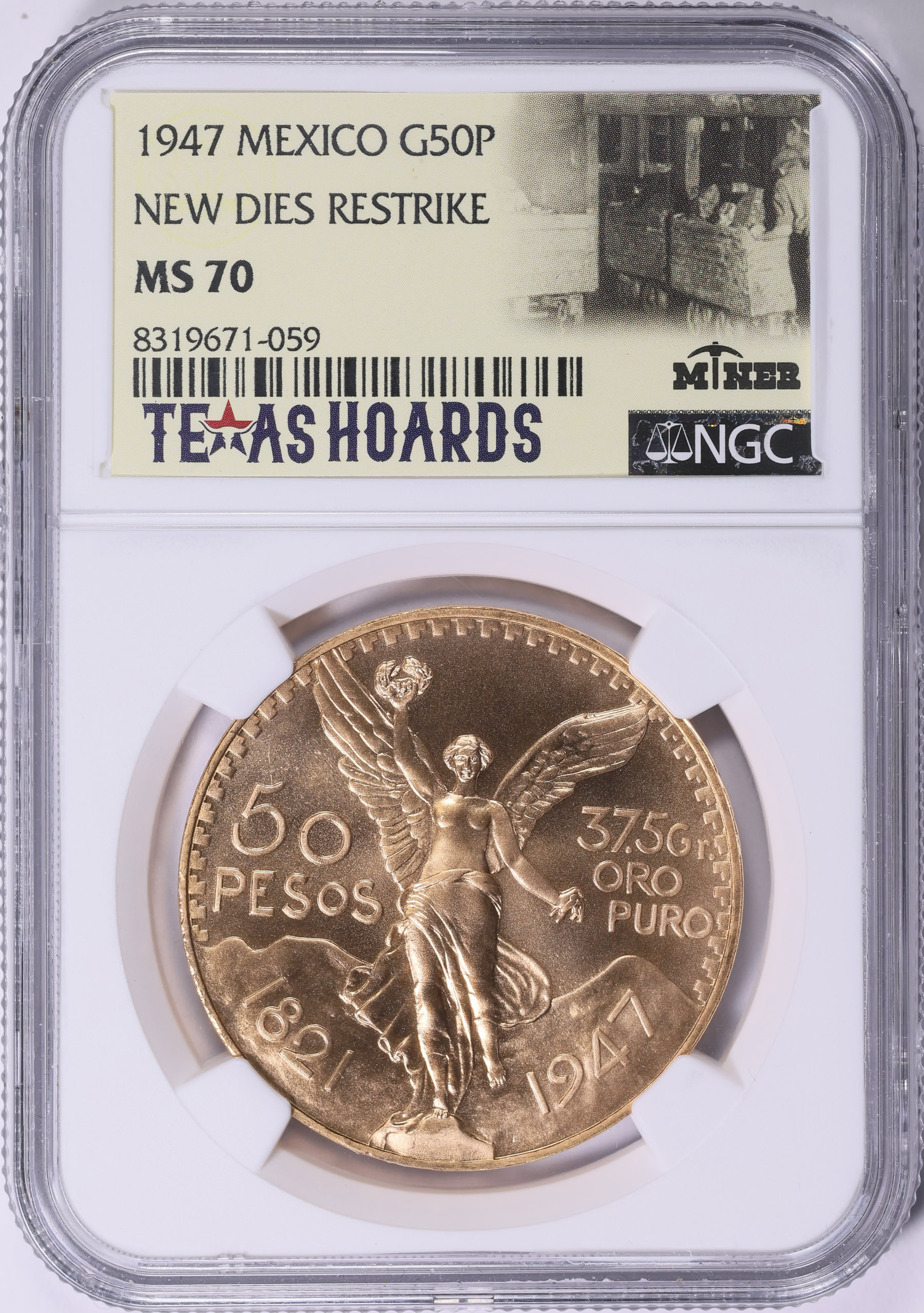 Mexico 1947 Gold 50 Pesos New Die Restrike KM-481 NGC MS-70 (AGW