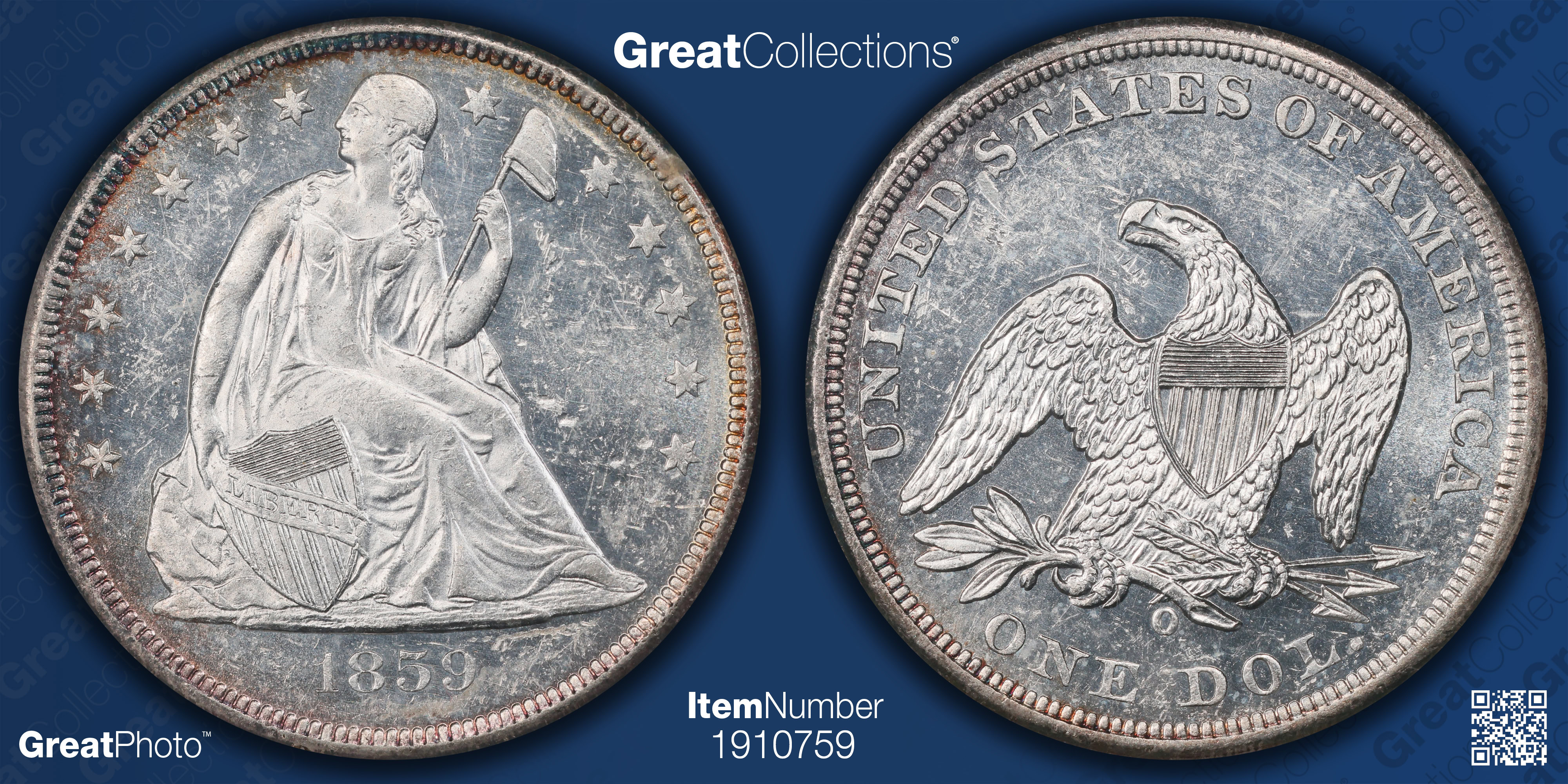 1859-O Seated Liberty Silver Dollar NGC MS-60 PL (CAC Green