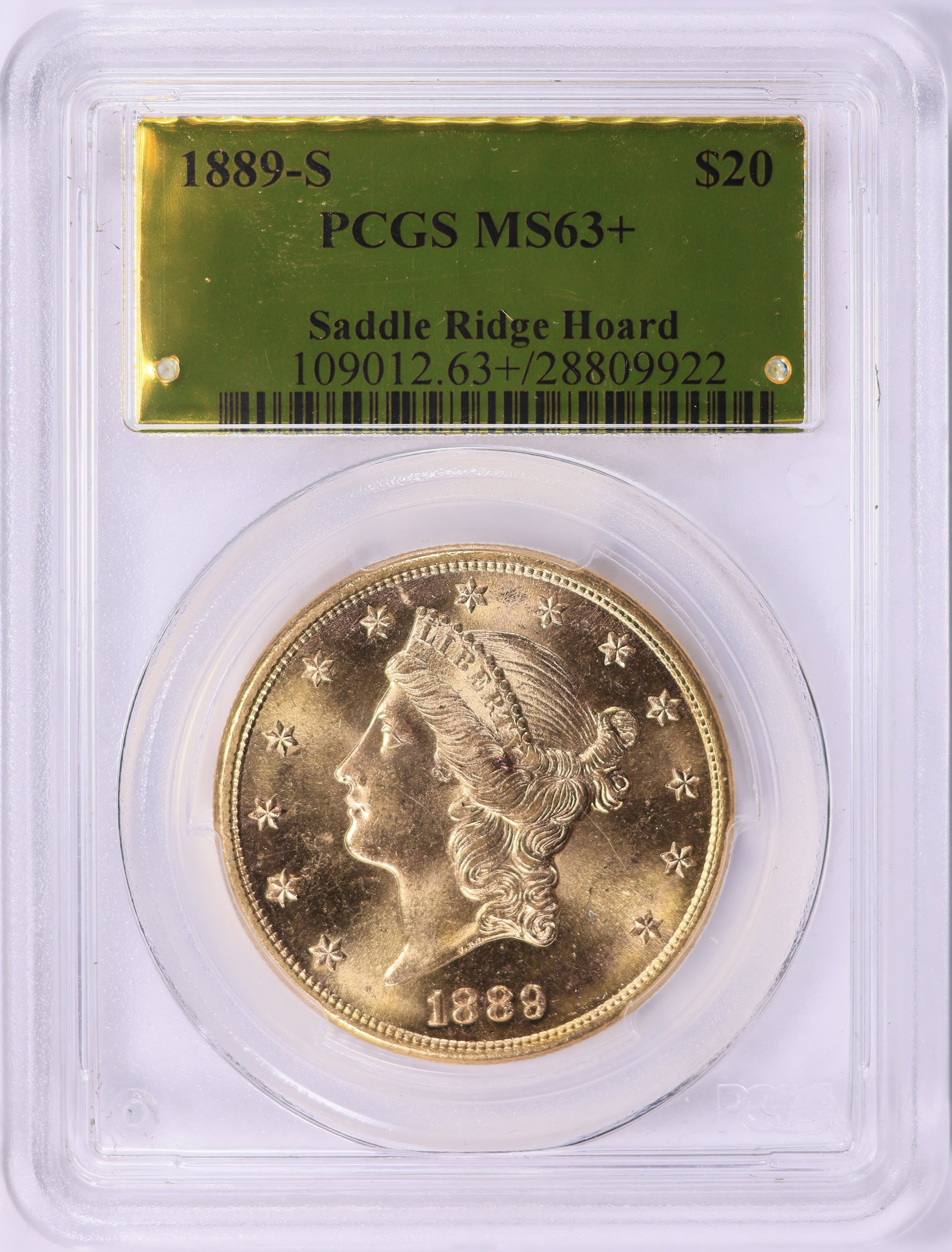 1889-S Liberty Gold Double Eagle PCGS MS-63+ (Gold Foil Label