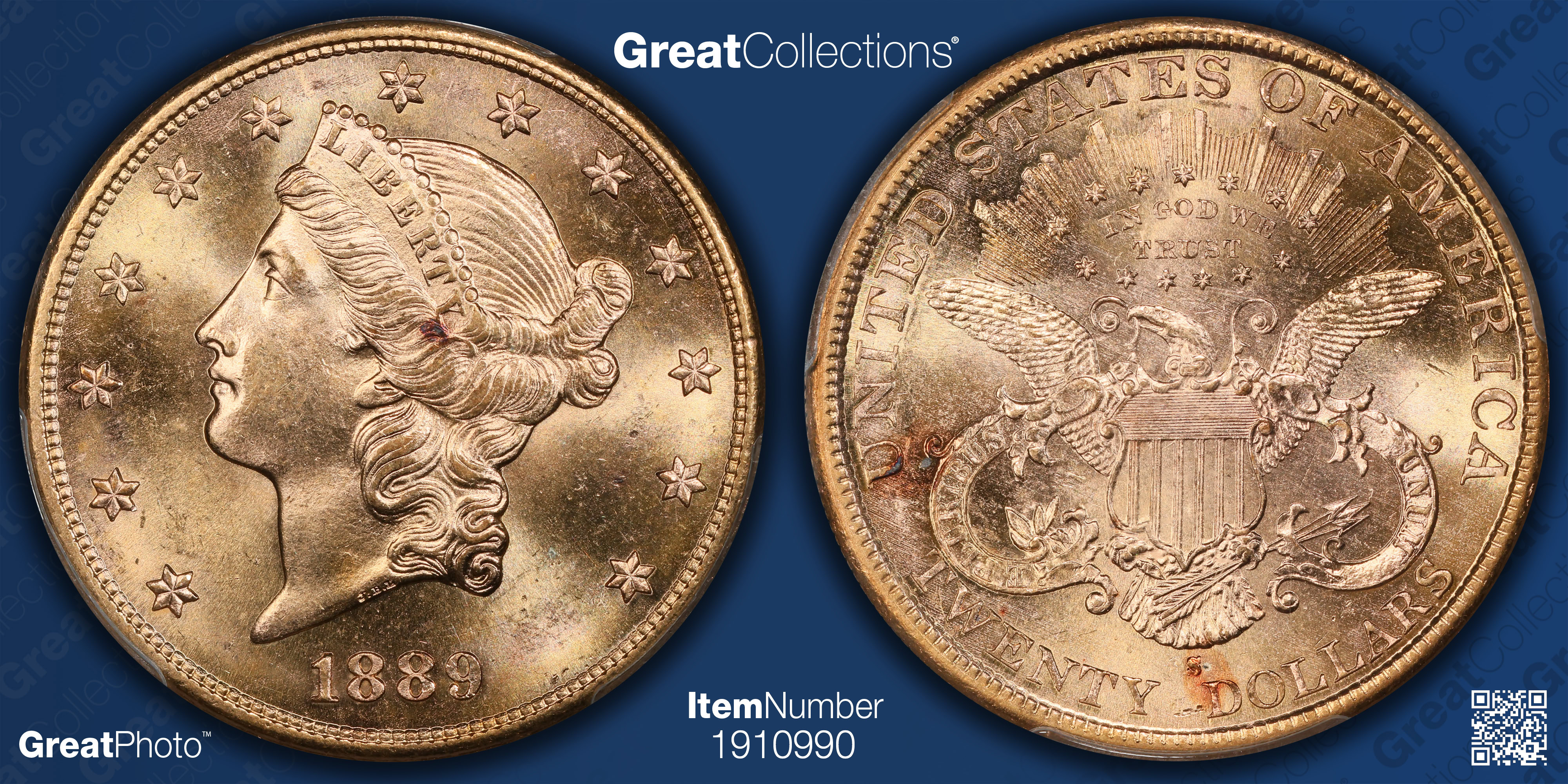 1889-S Liberty Gold Double Eagle PCGS MS-63+ (Gold Foil Label