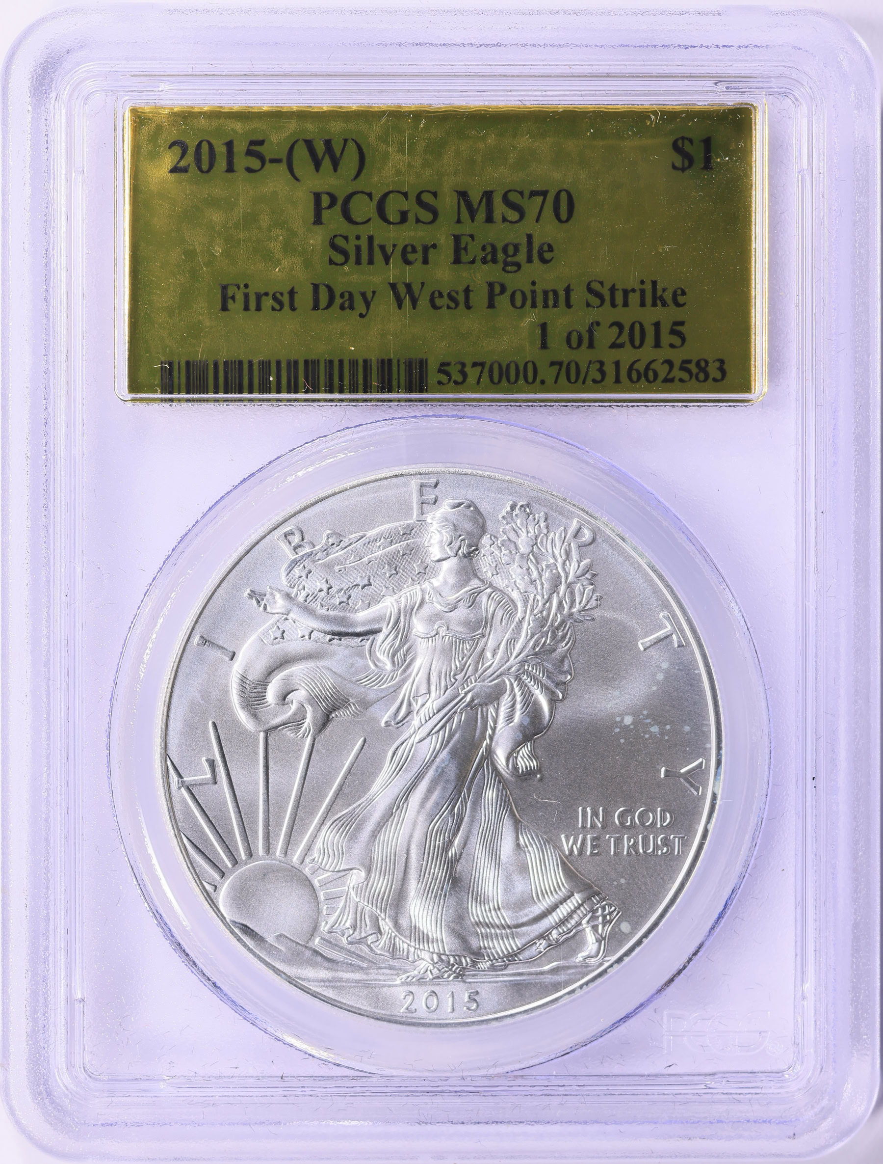 2015-(W) $1 Silver Eagle First Day West Point Strike PCGS MS-70