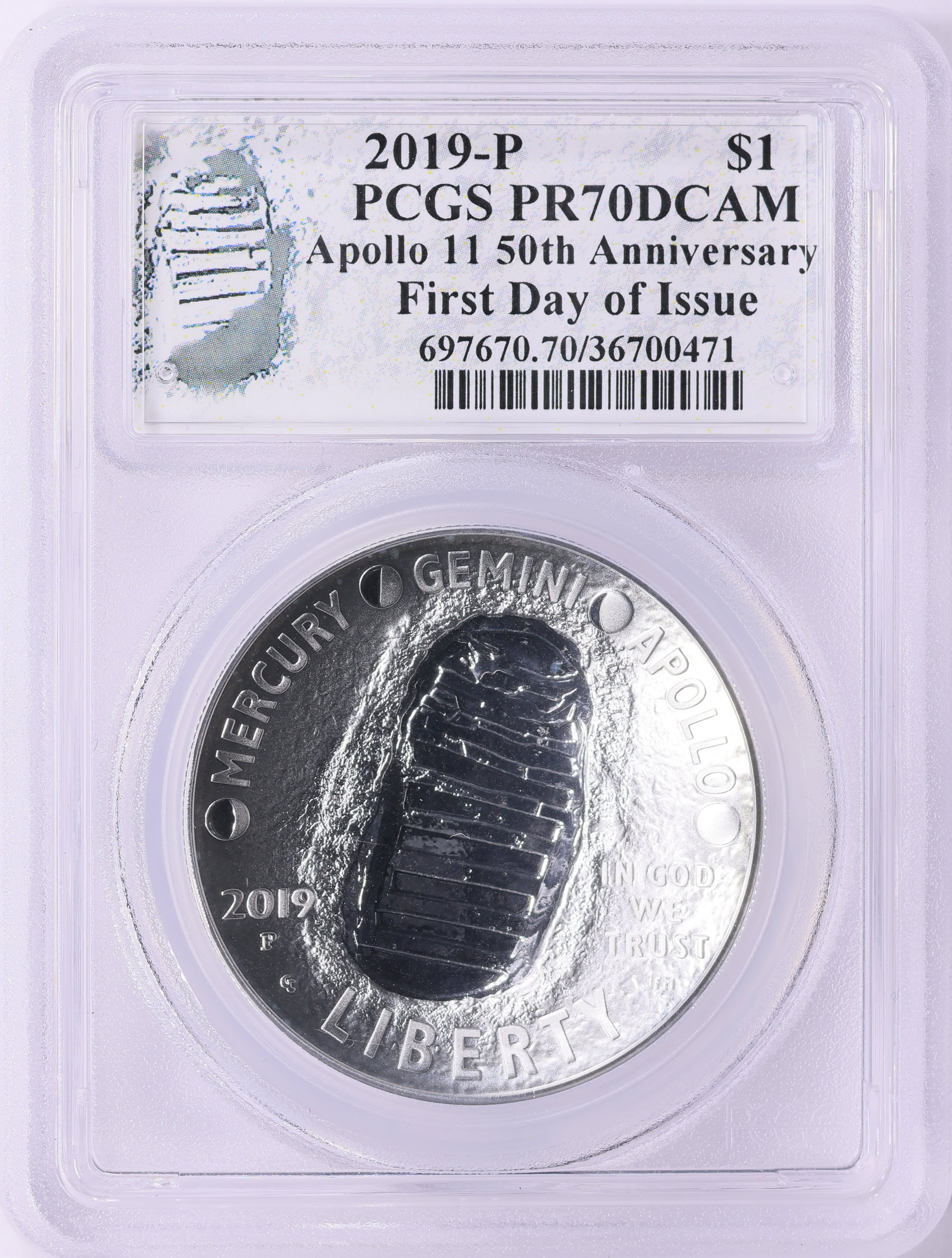 2019-P Apollo 11 50th Anniversary Silver Dollar First Day of Issue PCGS ...