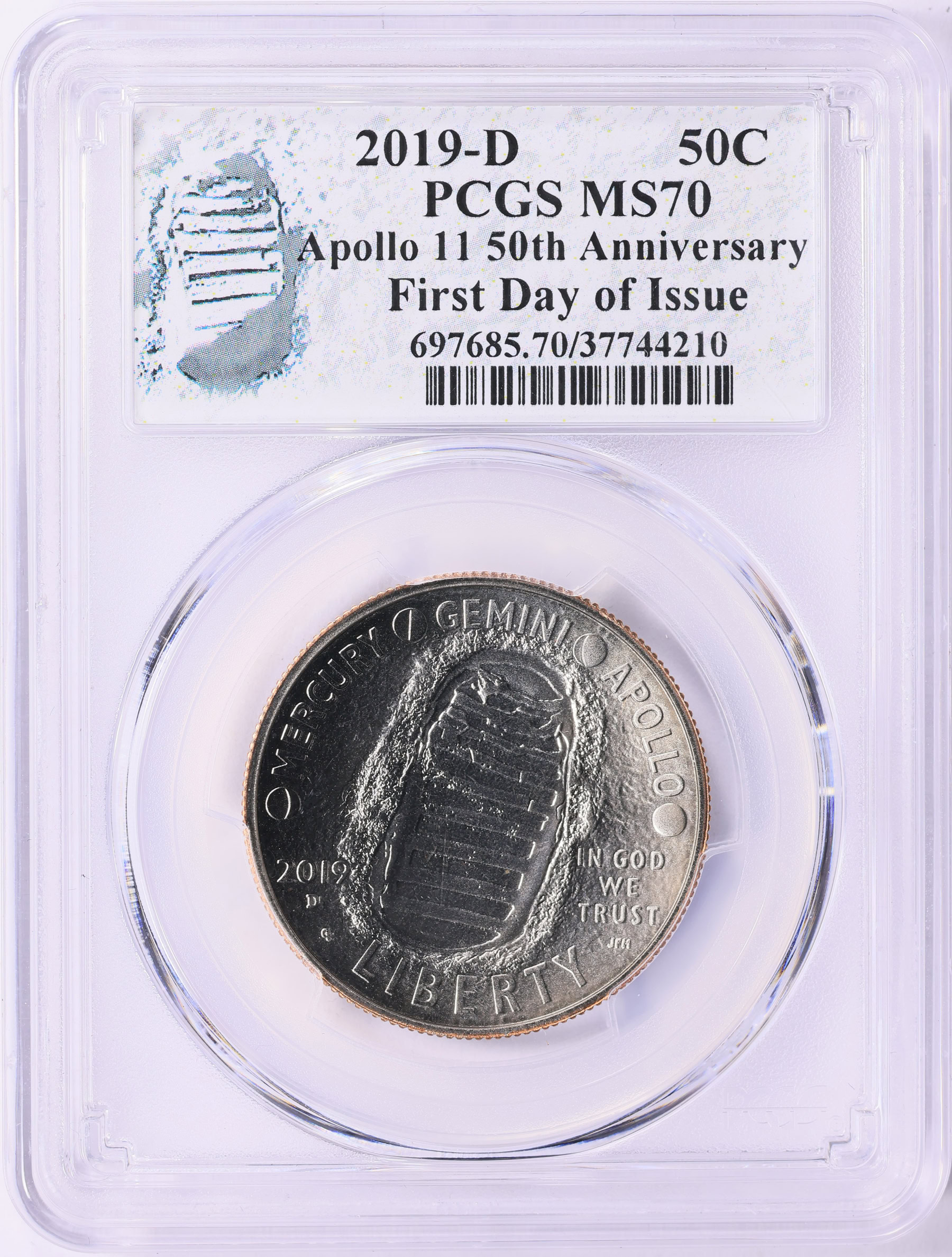2019-D Apollo 11 Half Dollar 50th Anniversary First Day of Issue PCGS ...