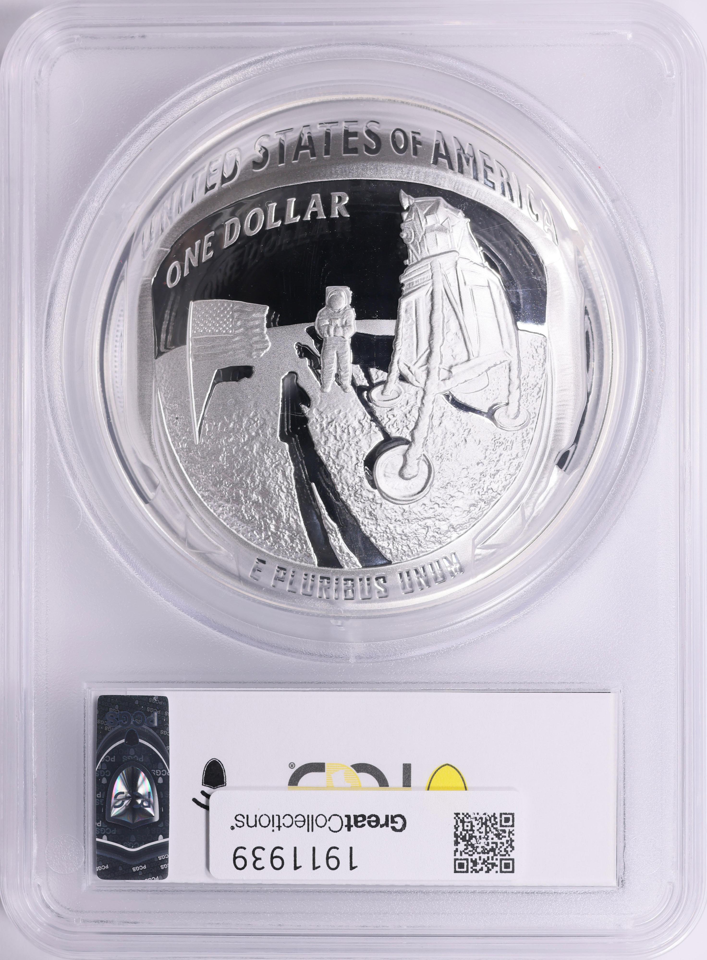 2019-P Apollo 11 50th Anniversary Silver $1 5 Oz. PCGS Proof-70