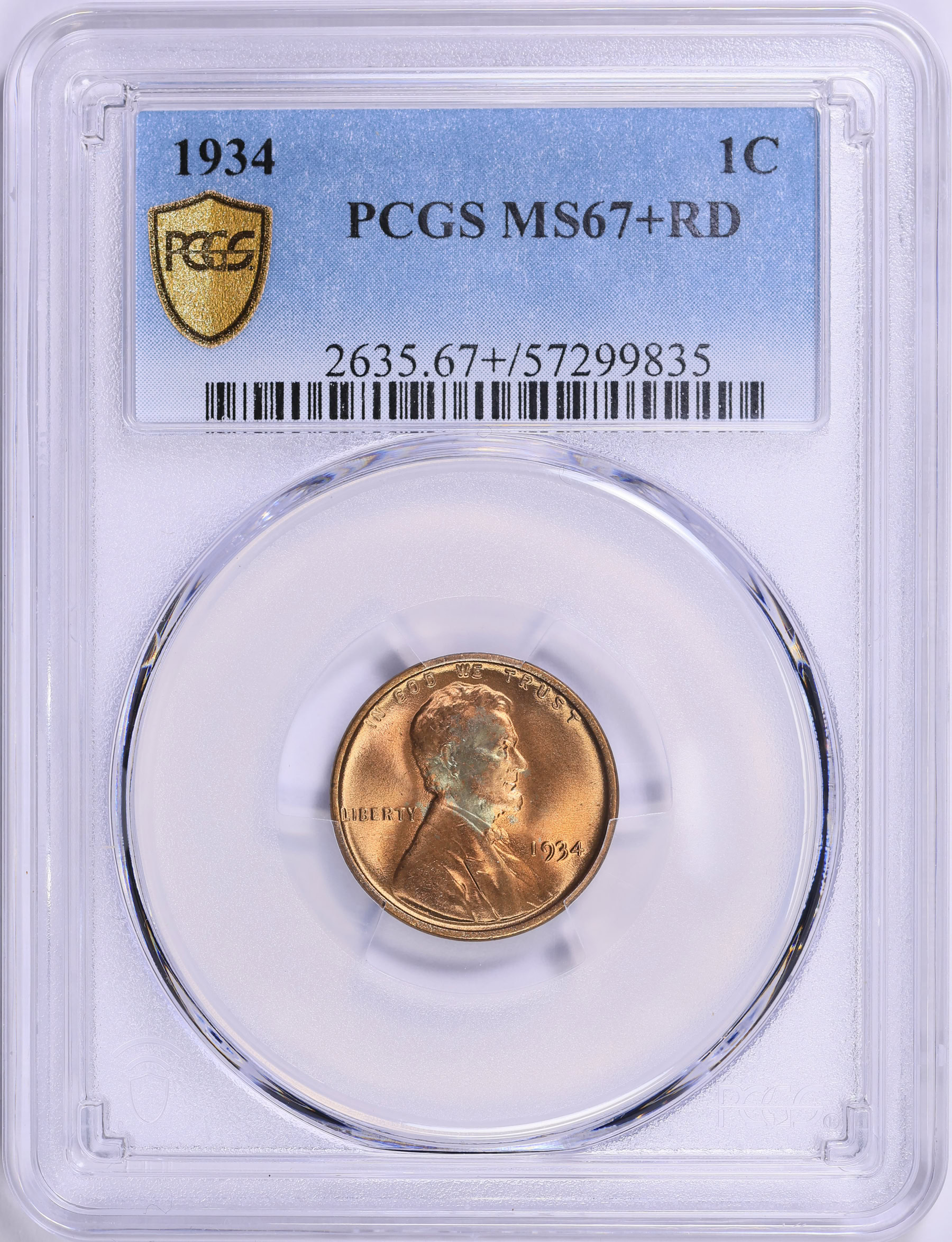 1934 Lincoln Cent PCGS MS-67+ RD (Item 1912548) | GreatCollections Coin ...