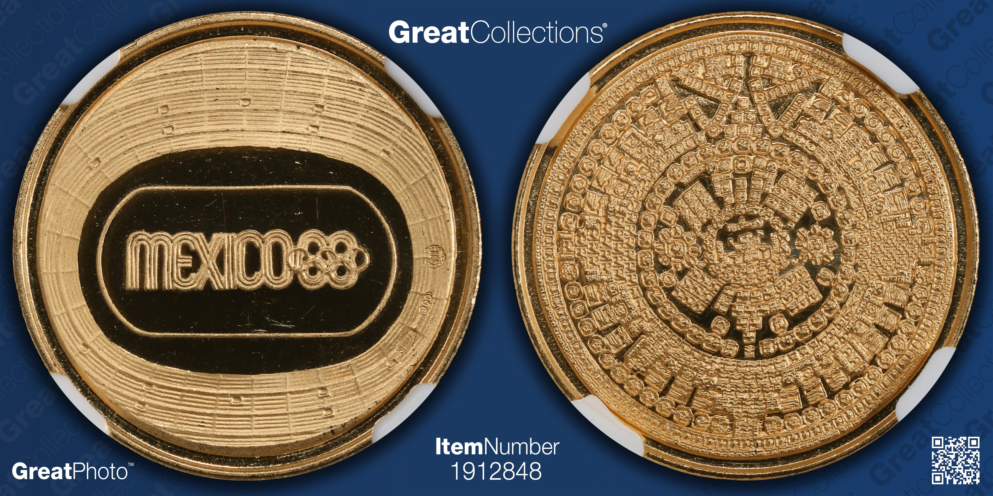 Mexico 1968-NI Gold 7gms Olympics Stadium Medal NGC MS-65 (AGW