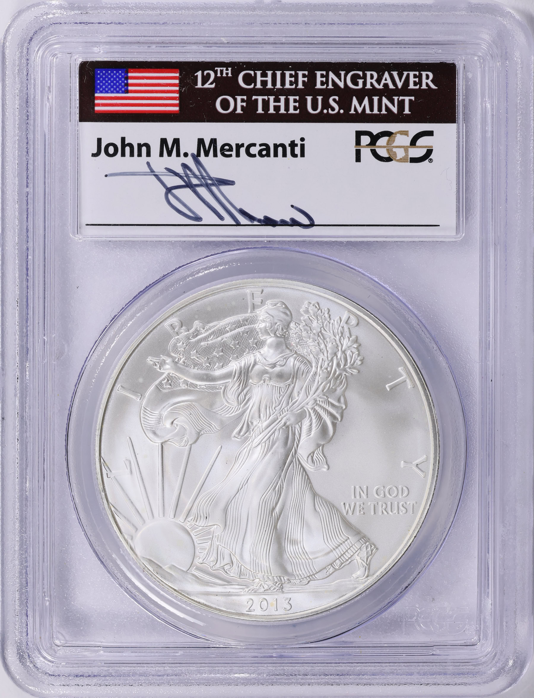 2013 $1 Silver Eagle First Strike PCGS MS-70 (Mercanti Signed Flag