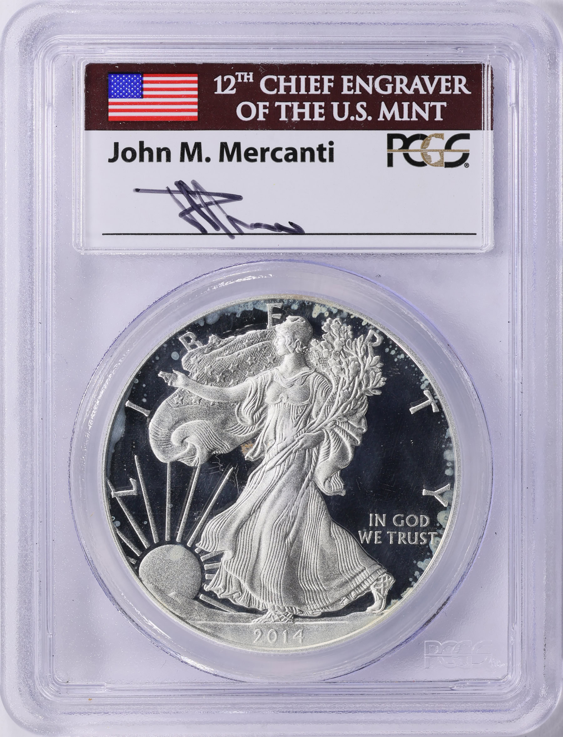 2014-W $1 Silver Eagle PCGS Proof-70 DCAM (Mercanti Signed Flag