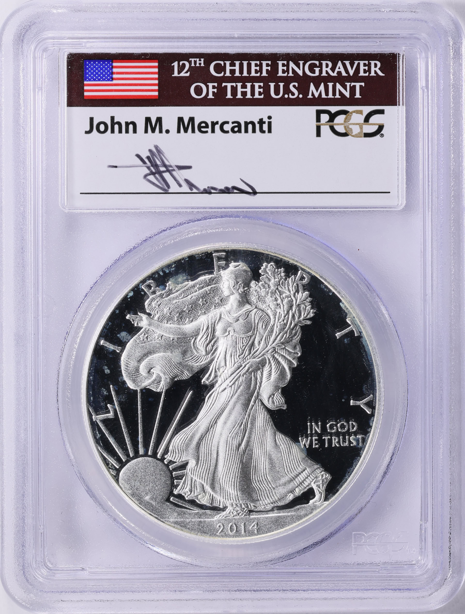 2014-W $1 Silver Eagle PCGS Proof-70 DCAM (Mercanti Signed Flag